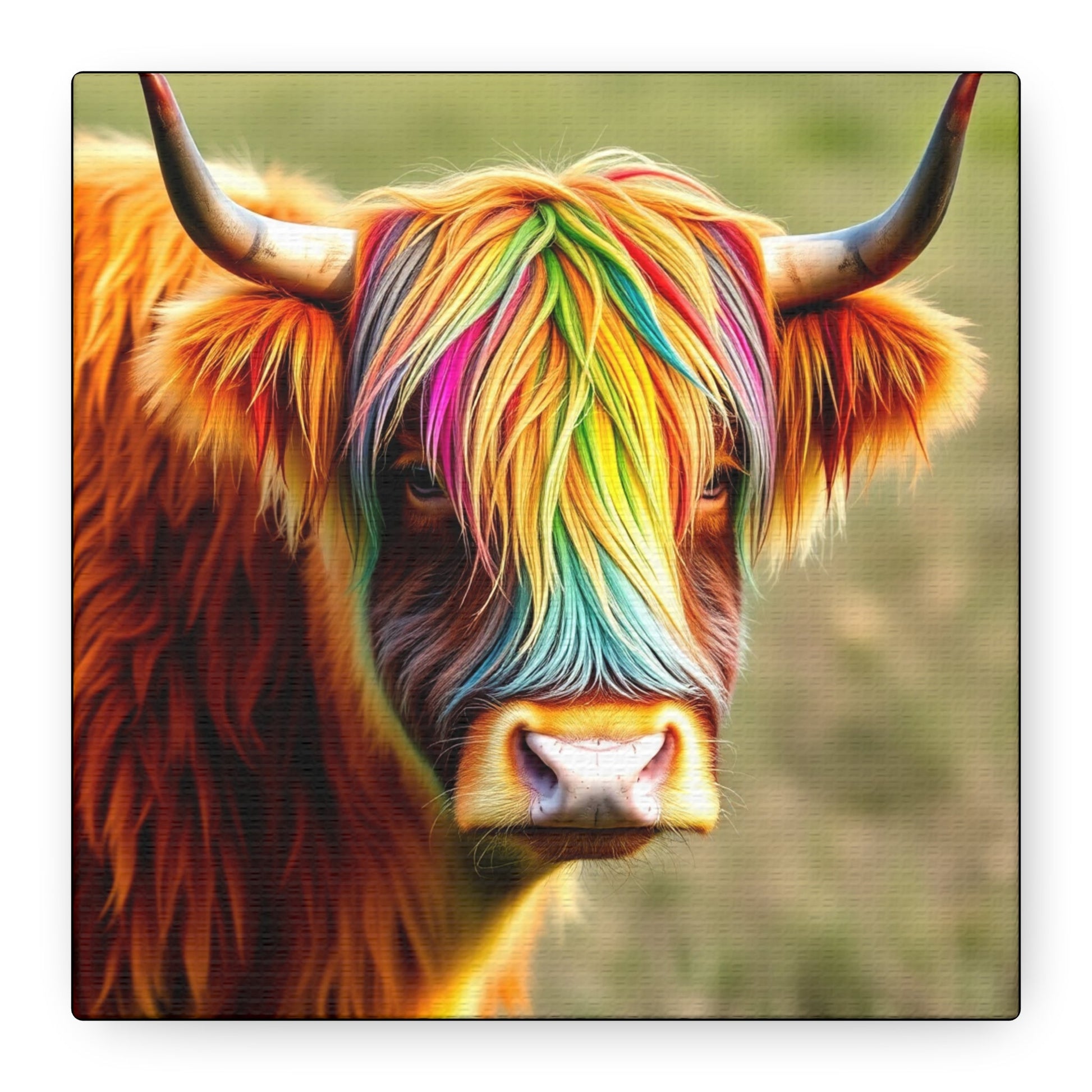 Canvas Print - Highland Cow with Rainbow Hair - Resonating Crystal Creations