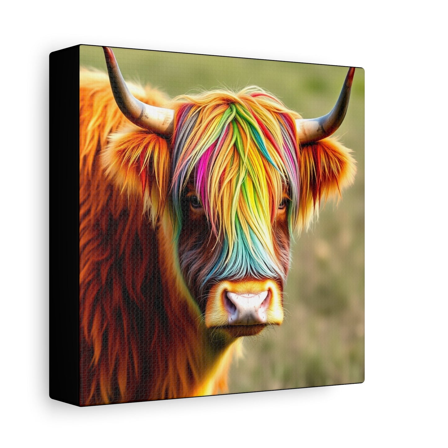 Canvas Print - Highland Cow with Rainbow Hair - Resonating Crystal Creations