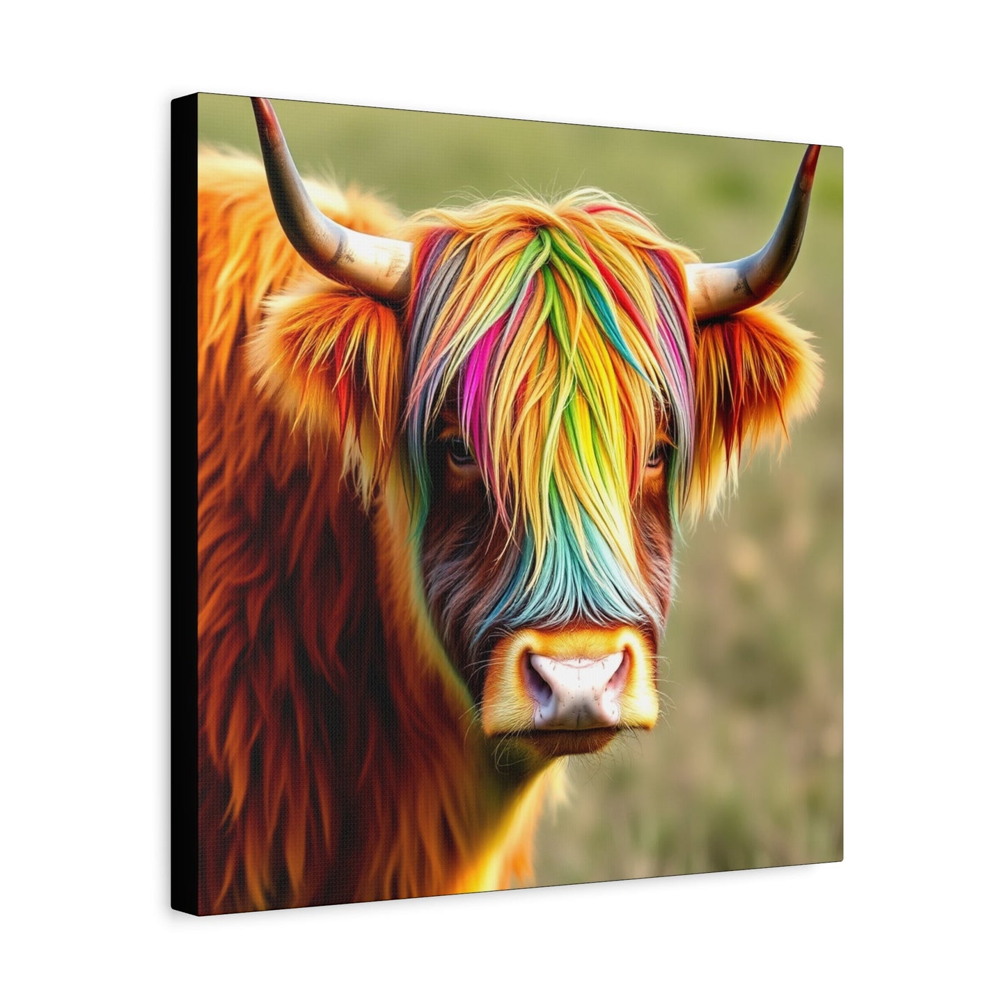 Canvas Print - Highland Cow with Rainbow Hair - Resonating Crystal Creations