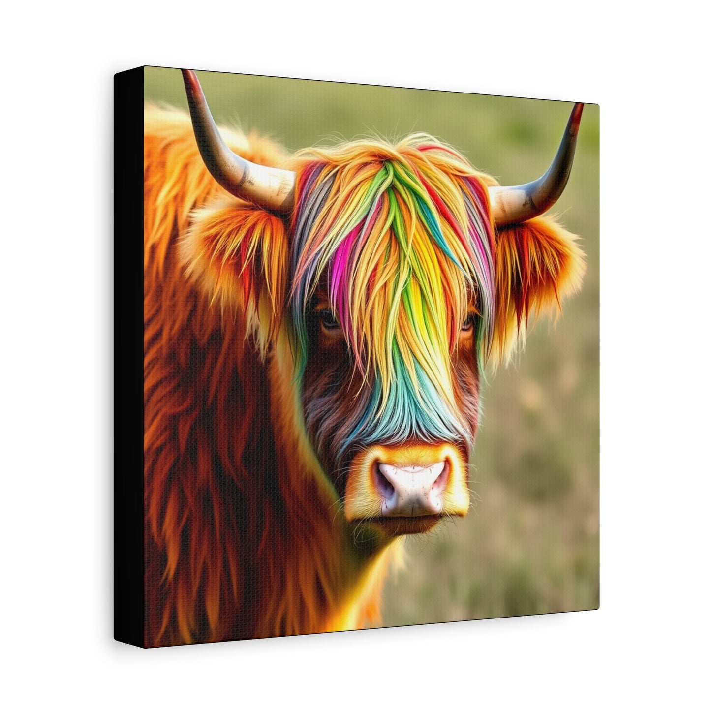 Canvas Print - Highland Cow with Rainbow Hair - Resonating Crystal Creations