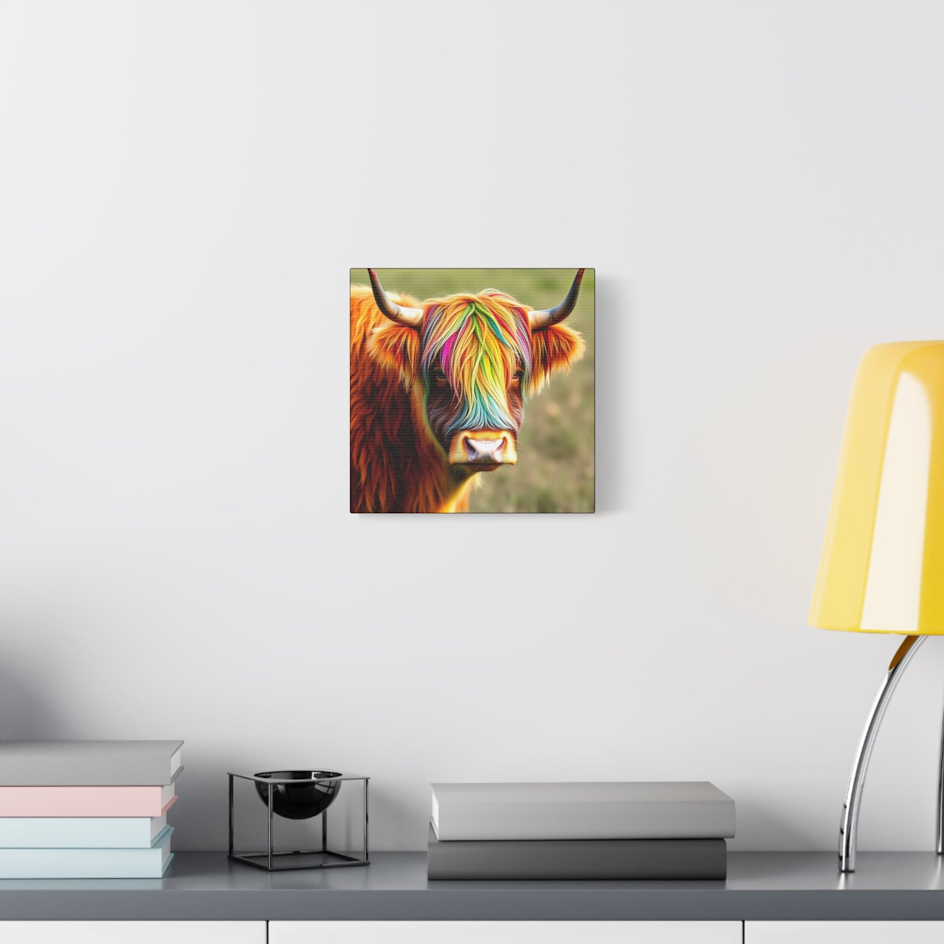 Canvas Print - Highland Cow with Rainbow Hair - Resonating Crystal Creations