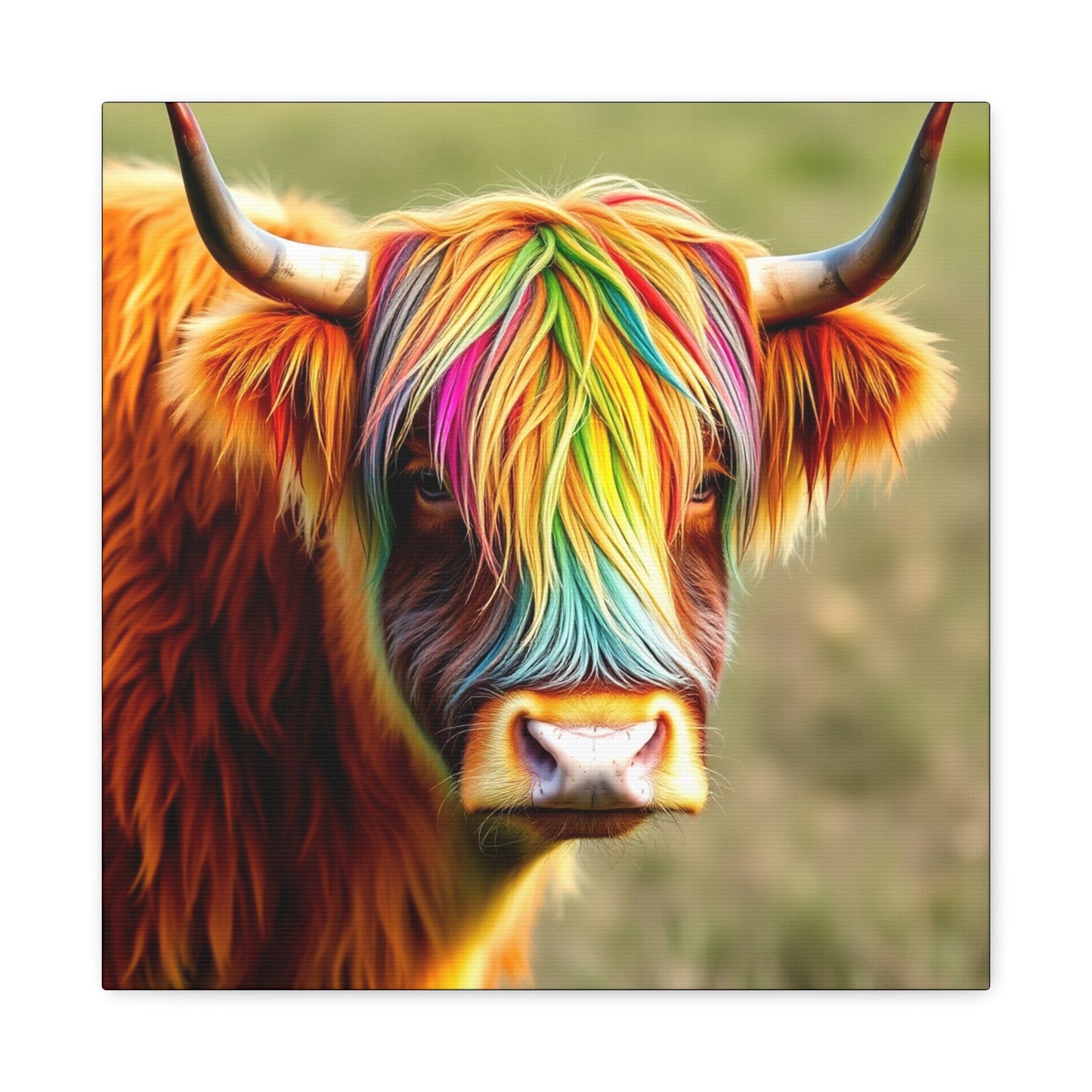 Canvas Print - Highland Cow with Rainbow Hair - Resonating Crystal Creations