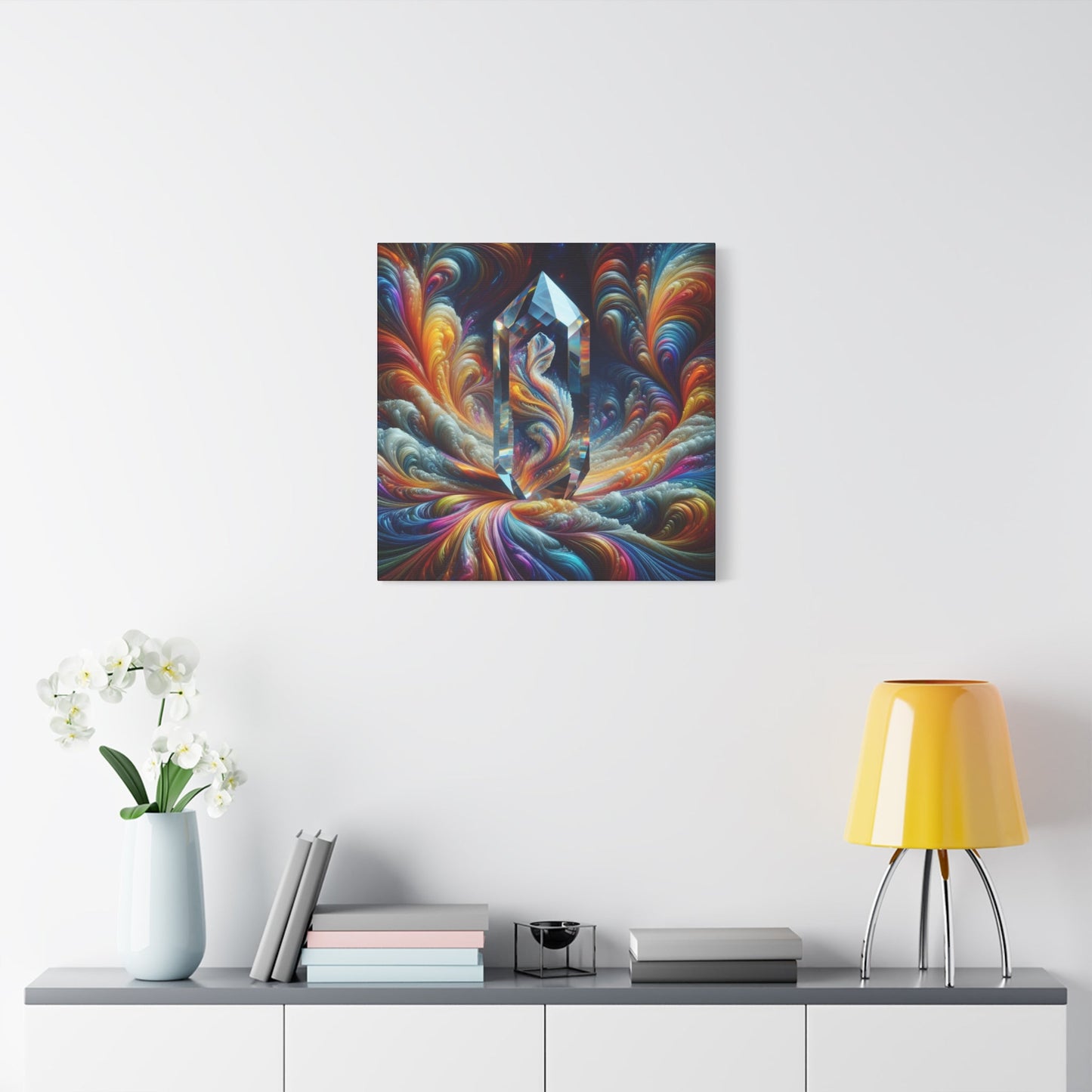 Canvas Wall Art Crystal and Swirling Colors Matte Stretched 1 25 Inch - Resonating Crystal Creations