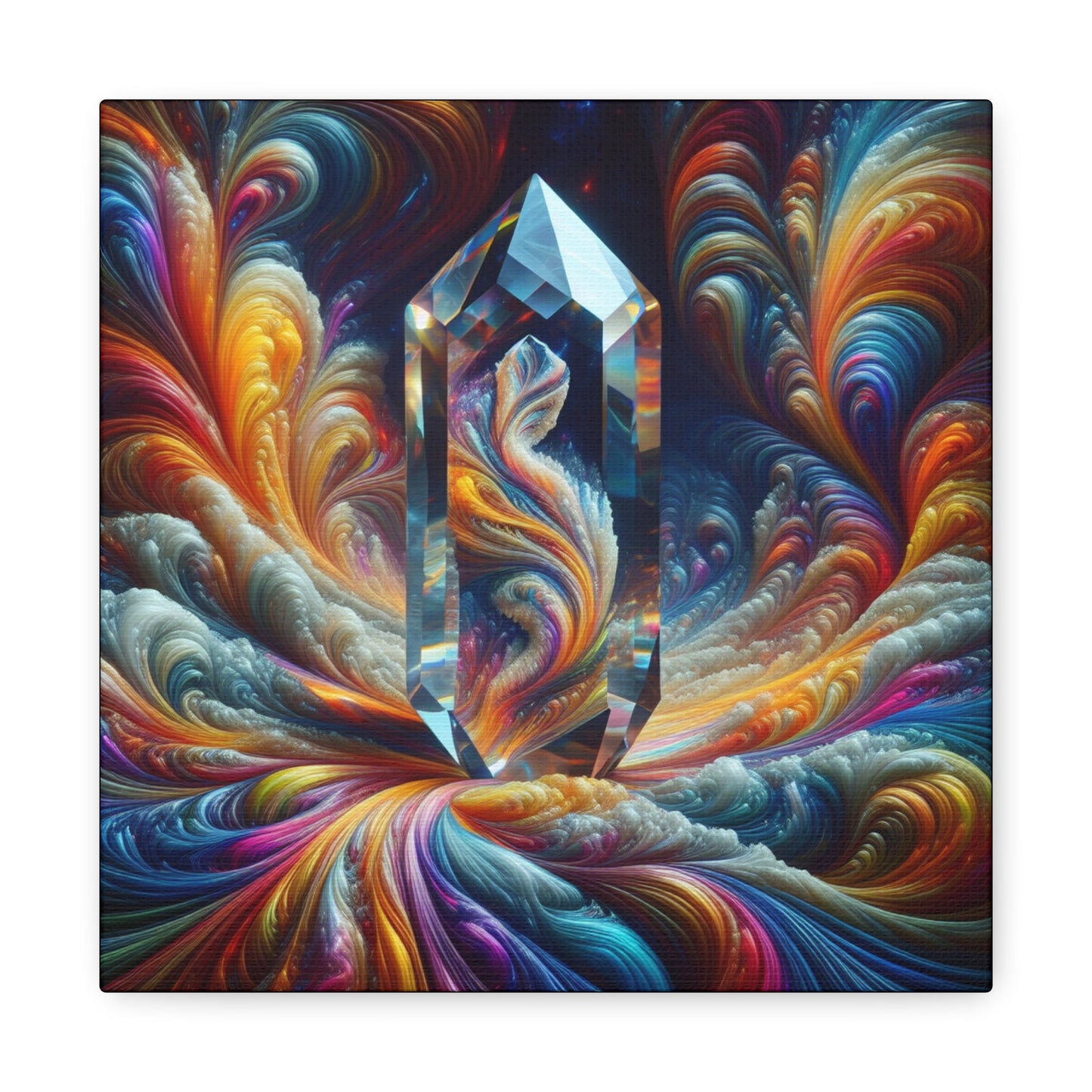 Canvas Wall Art Crystal and Swirling Colors Matte Stretched 1 25 Inch - Resonating Crystal Creations