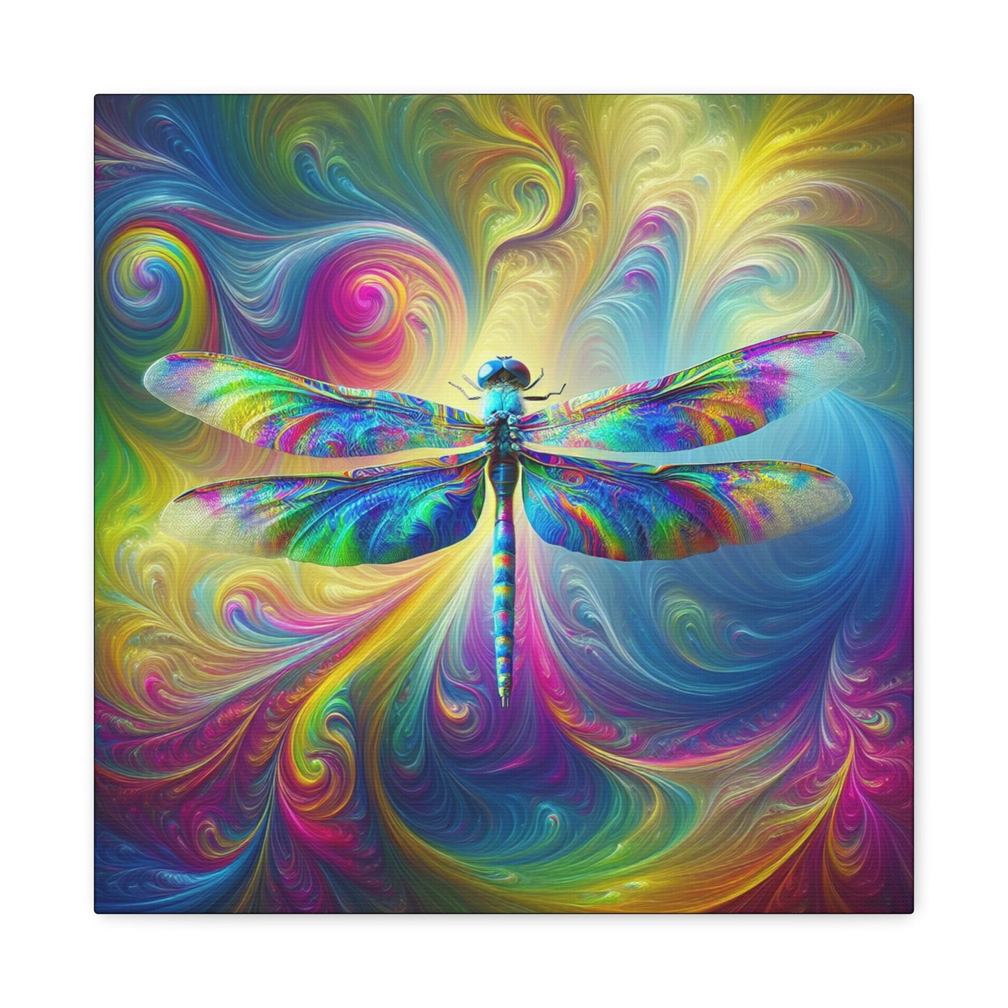 Canvas Wall Art - Psychedelic Dragonfly Design, Matte Finish - Resonating Crystal Creations