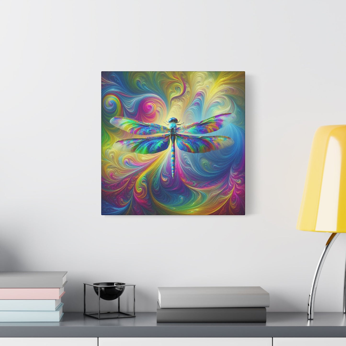 Canvas Wall Art - Psychedelic Dragonfly Design, Matte Finish - Resonating Crystal Creations