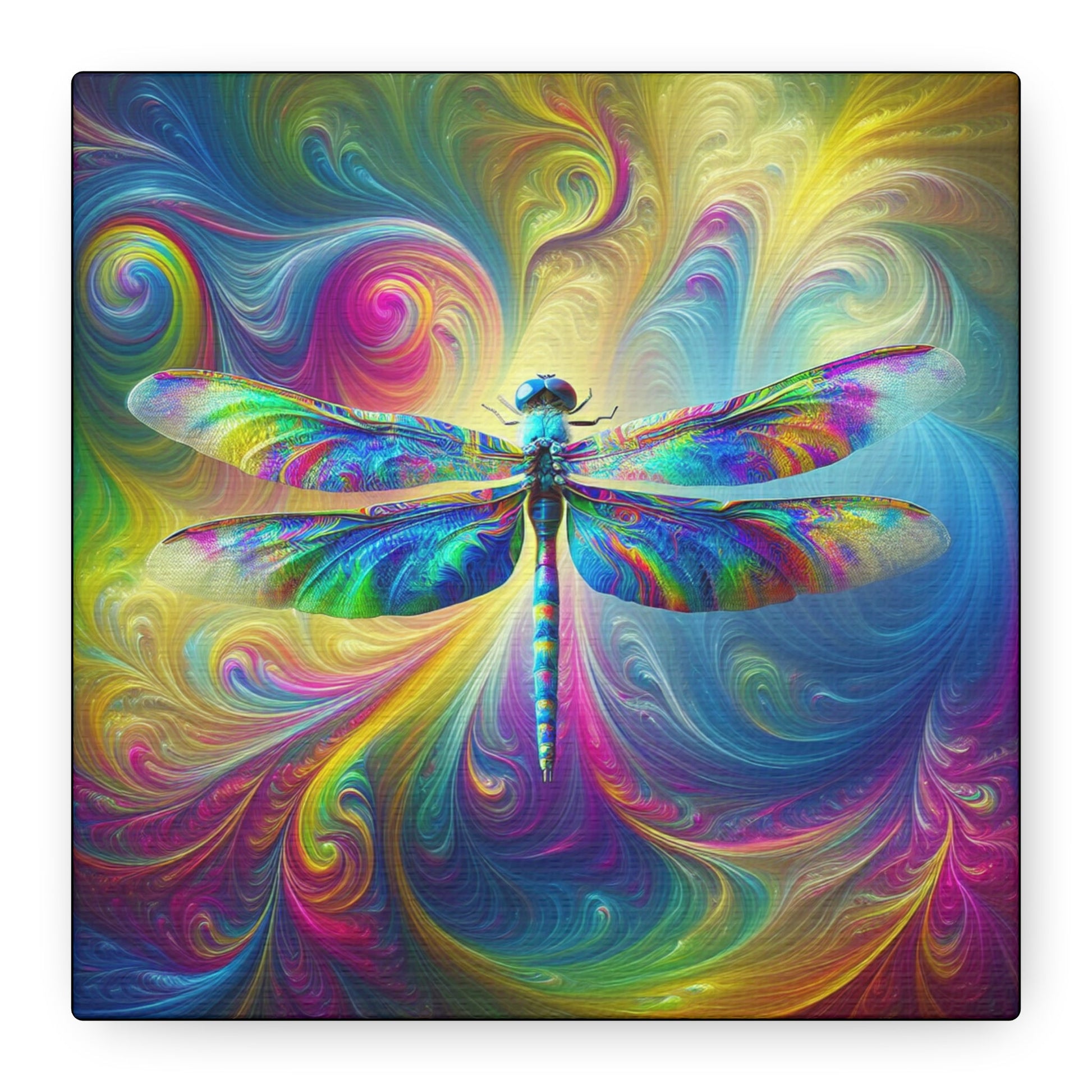 Canvas Wall Art - Psychedelic Dragonfly Design, Matte Finish - Resonating Crystal Creations