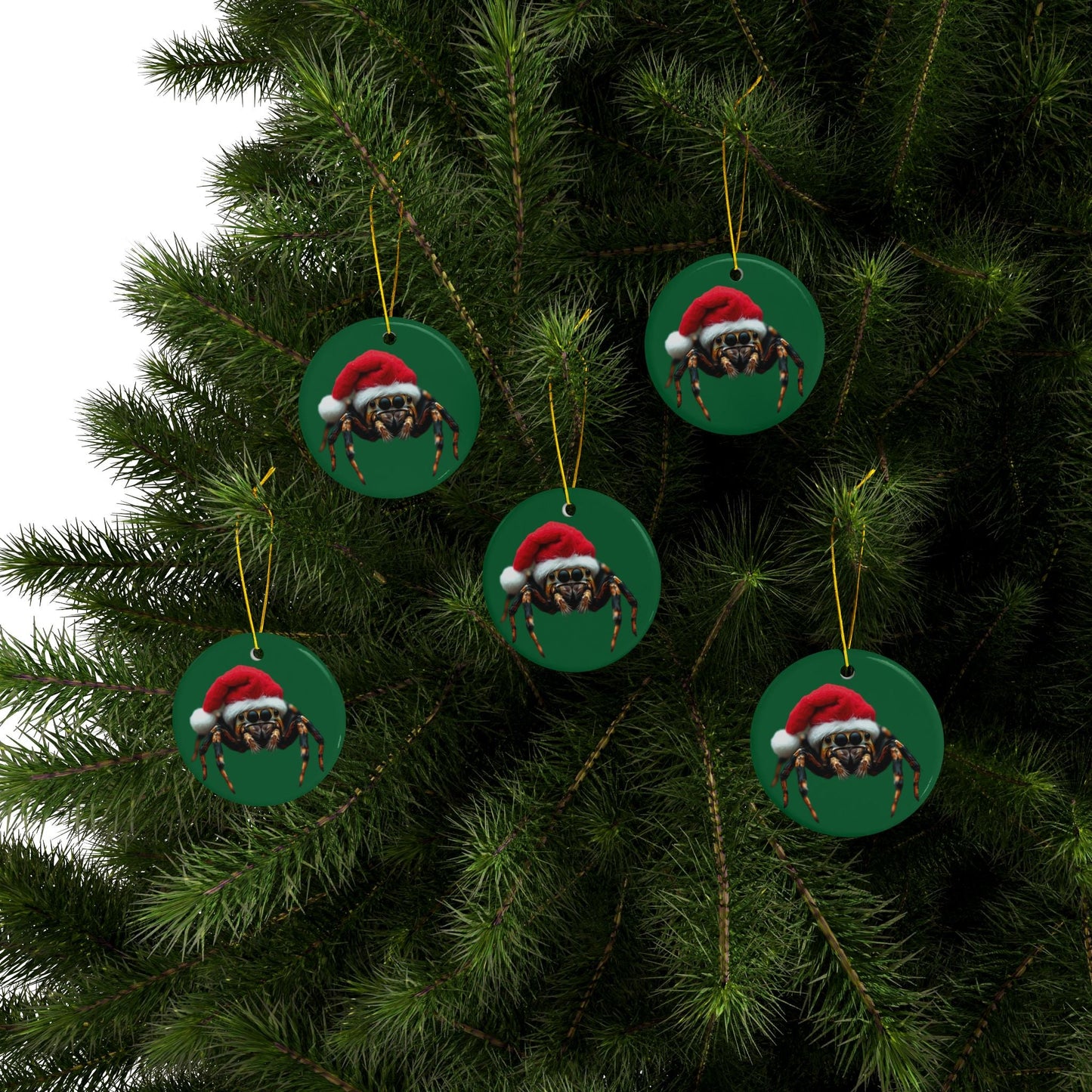 Ceramic Ornaments - Christmas Jumping Spider with Santa Hat - Resonating Crystal Creations