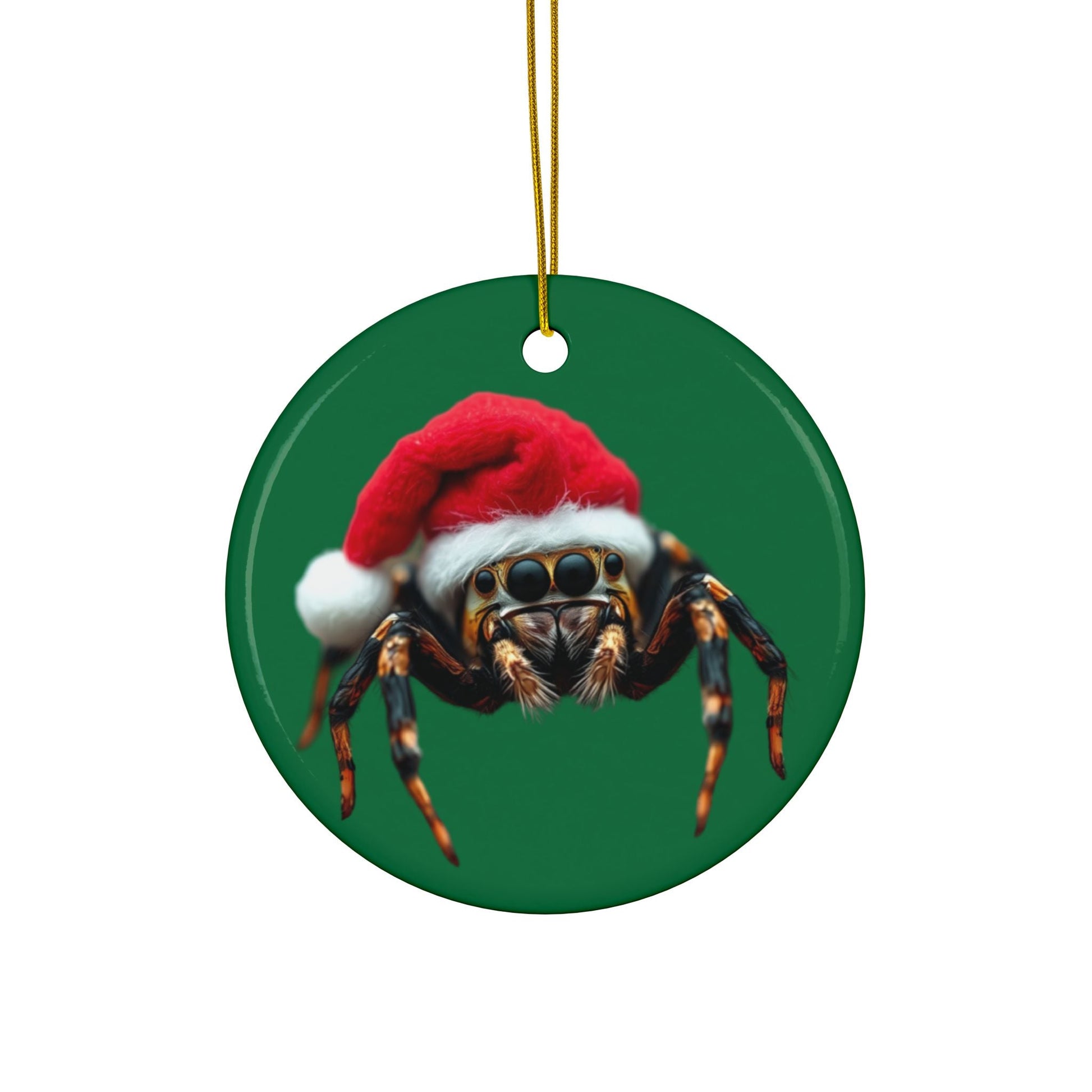 Ceramic Ornaments - Christmas Jumping Spider with Santa Hat - Resonating Crystal Creations