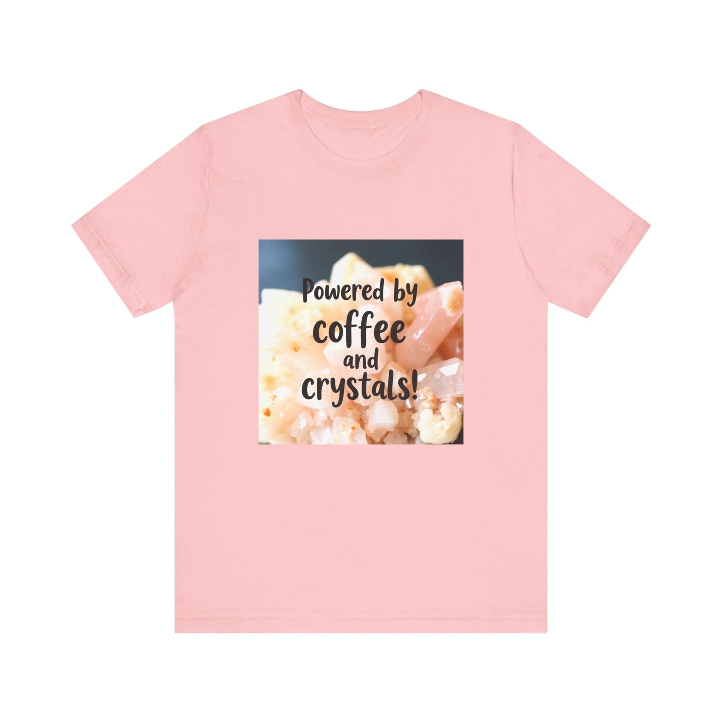 Coffee and Crystals Unisex Tee, Crystal Lover T-Shirt, Coffee Addict Shirt, Boho Style Top, Meditation Apparel - Resonating Crystal Creations