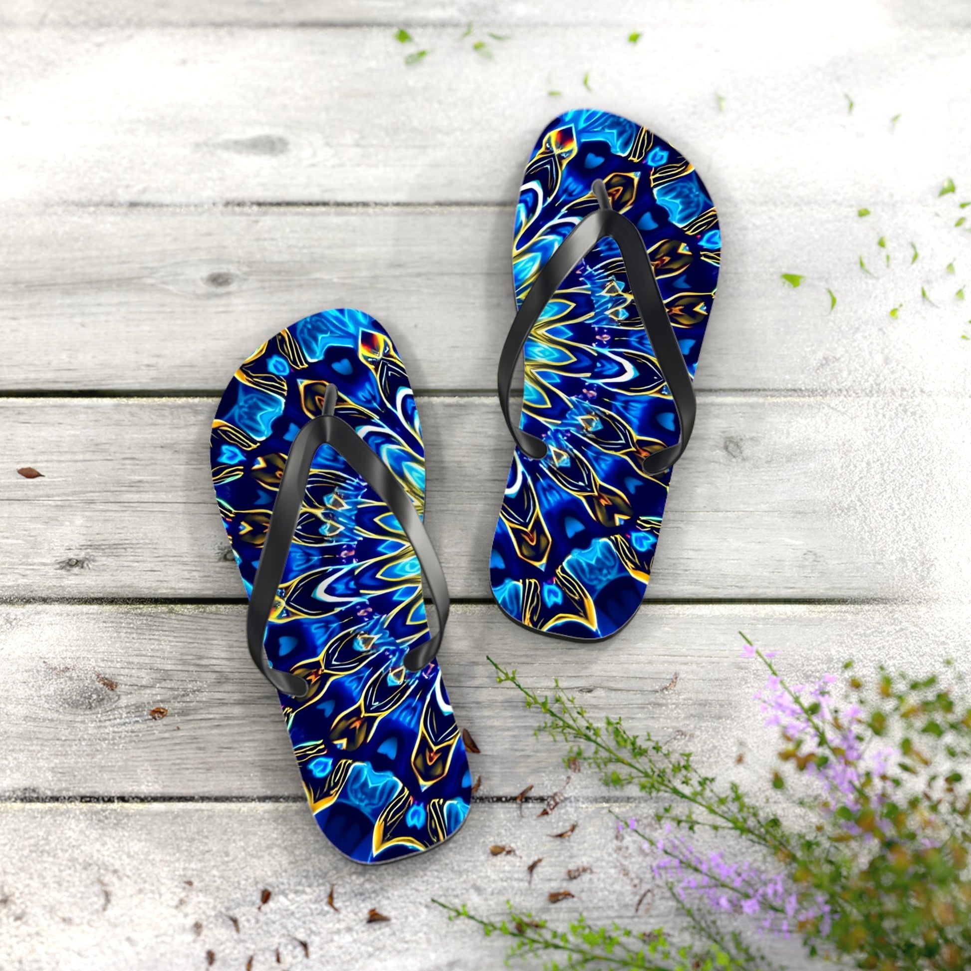 Flip Flops - Blue Mandala Design - Resonating Crystal Creations