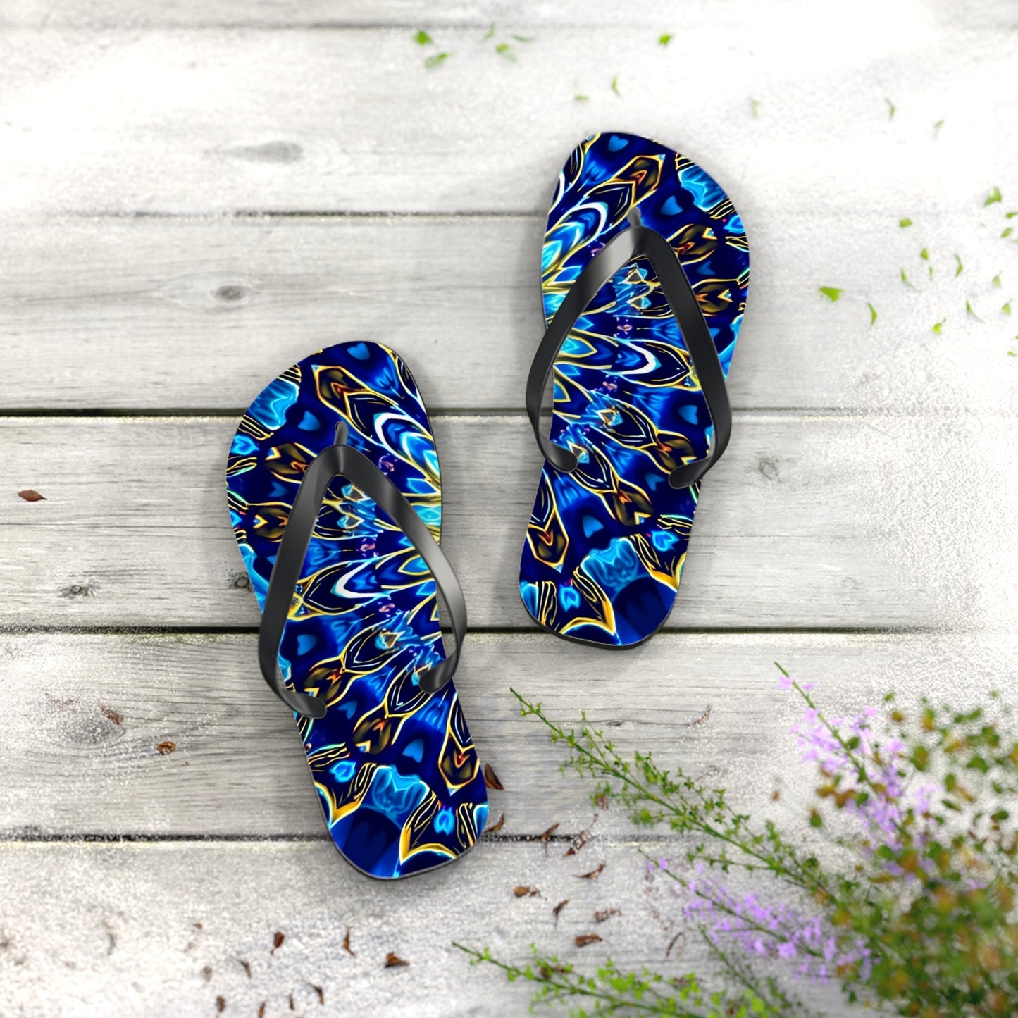 Flip Flops - Blue Mandala Design - Resonating Crystal Creations