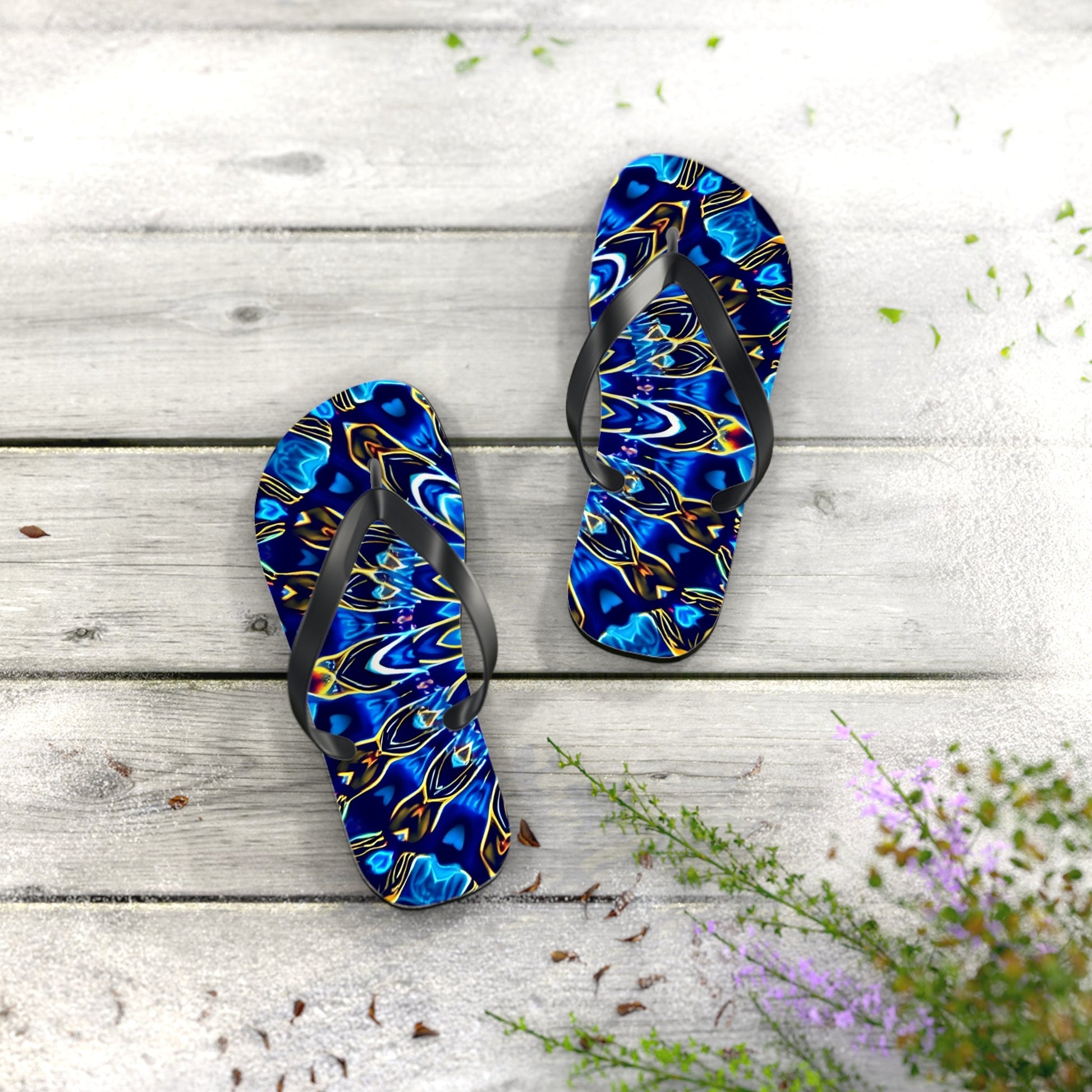 Flip Flops - Blue Mandala Design - Resonating Crystal Creations