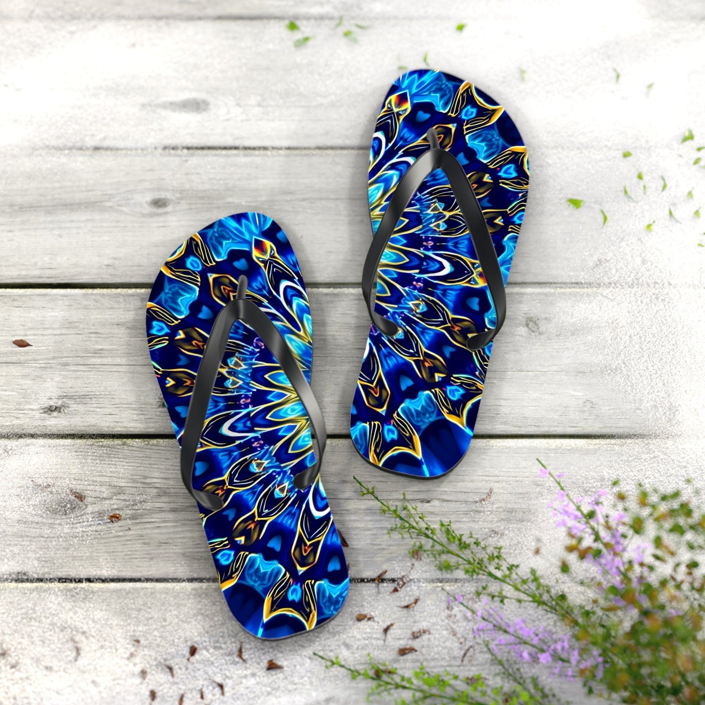 Flip Flops - Blue Mandala Design - Resonating Crystal Creations