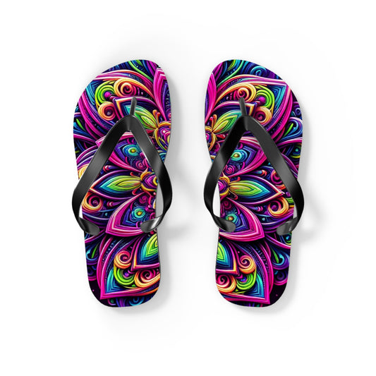 Flip Flops - Neon Mandala Design - Resonating Crystal Creations