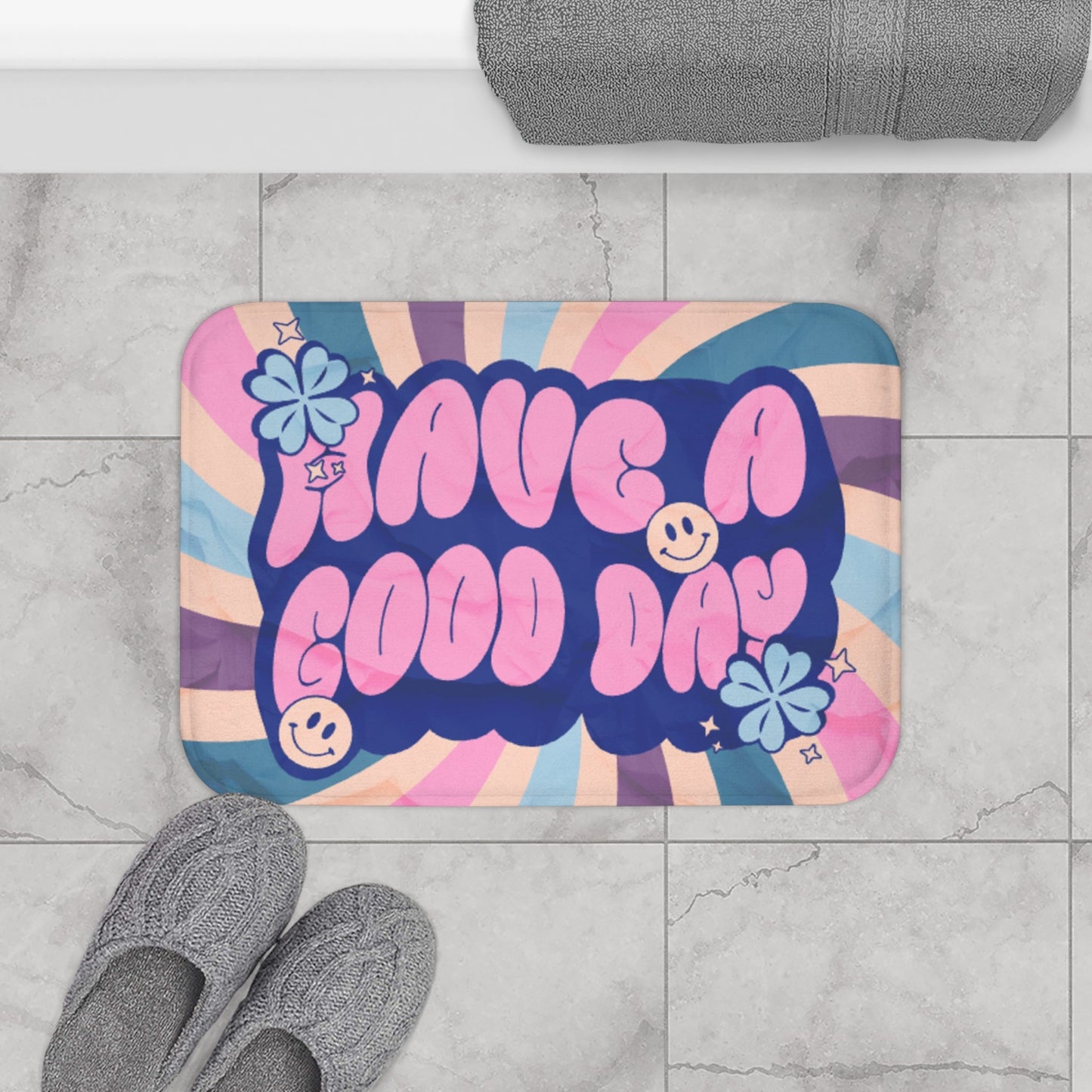 Good Day Bath Mat - Positive Vibes Bathroom Rug, Happy Quote Kitchen Mat, Inspirational Shower Mat, Joyful Home Decor Accent, Feel - Good - Resonating Crystal Creations