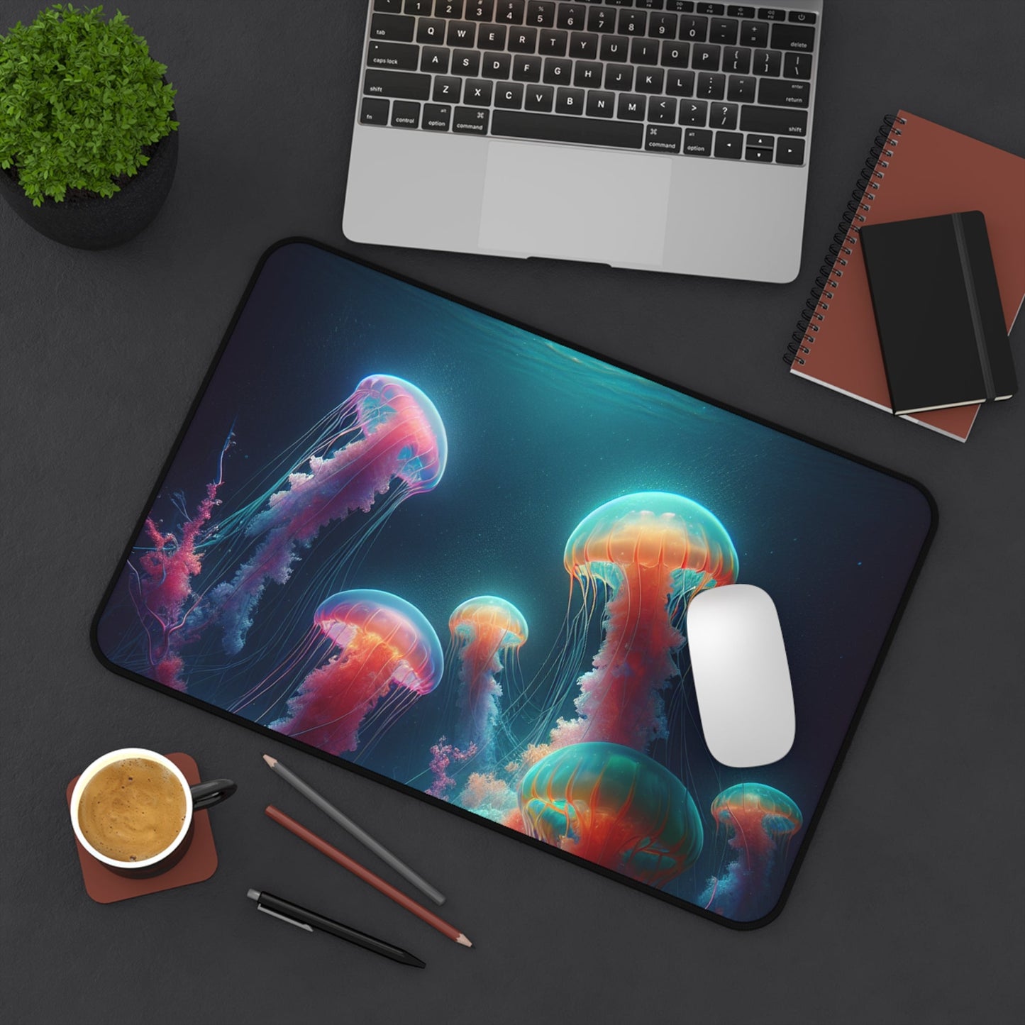 Jellyfish Desk Mat, Ocean Theme Mouse Pad, Sea Life Work Desk Accessory, Underwater Office Decor, Marine Creature Desk Blotter - Resonating Crystal Creations