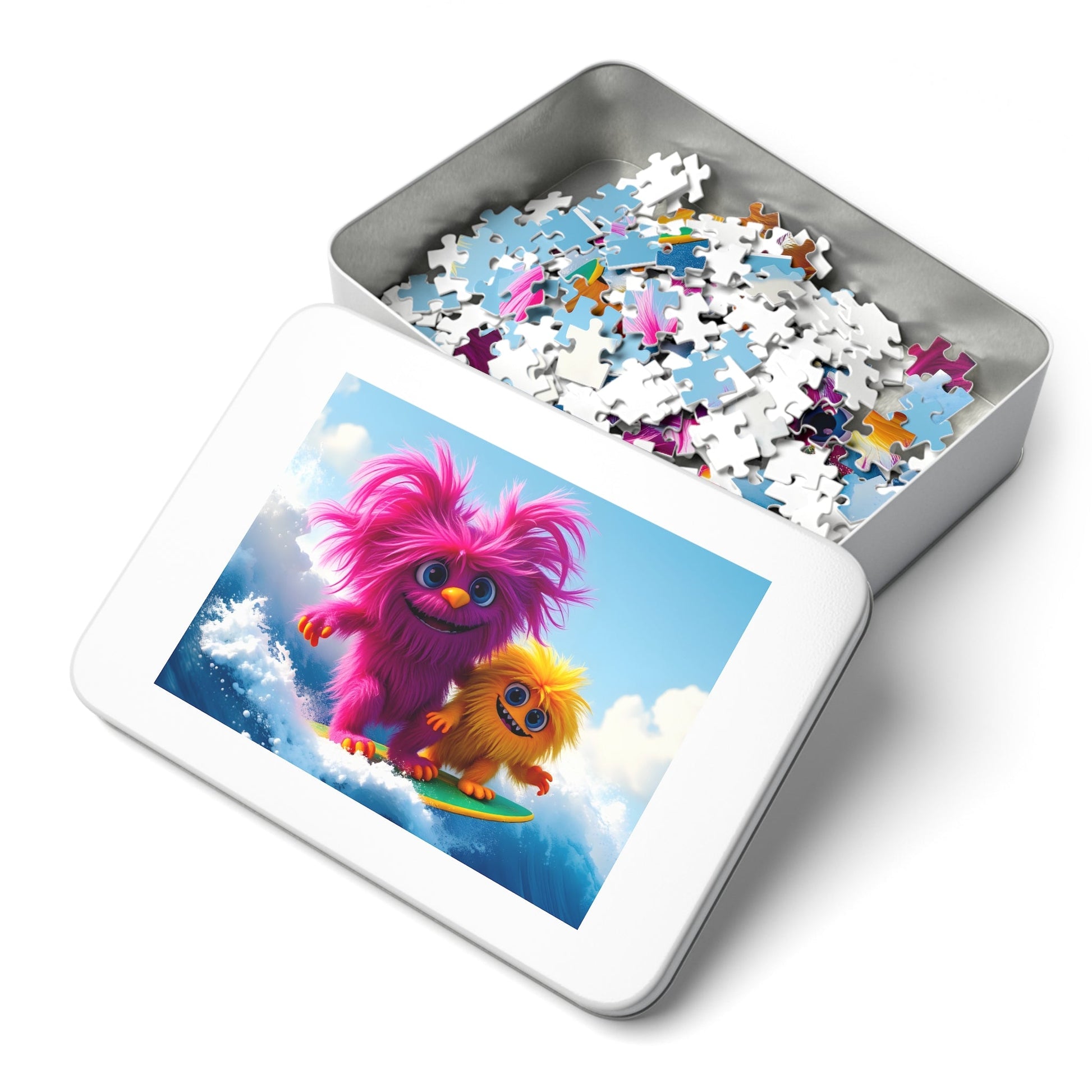 Jigsaw Puzzle - Cute Furry Monsters Surfing - Resonating Crystal Creations