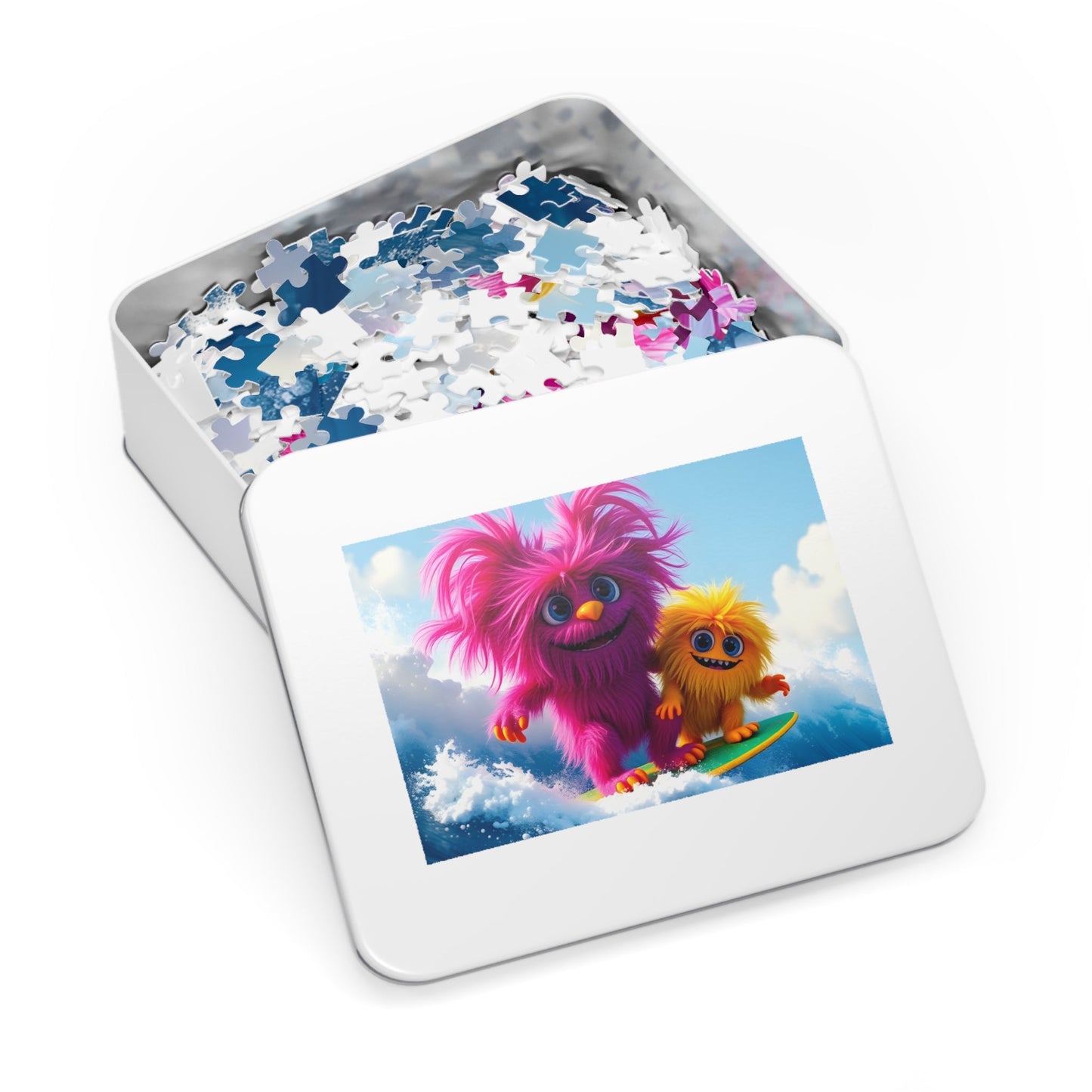 Jigsaw Puzzle - Cute Furry Monsters Surfing - Resonating Crystal Creations