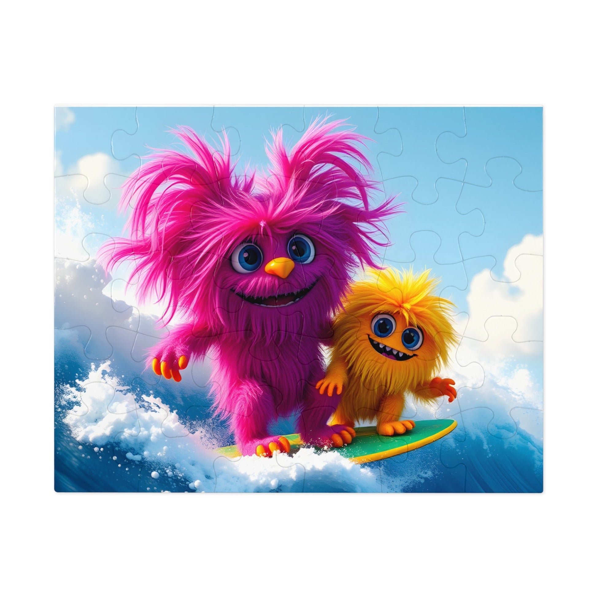 Jigsaw Puzzle - Cute Furry Monsters Surfing - Resonating Crystal Creations