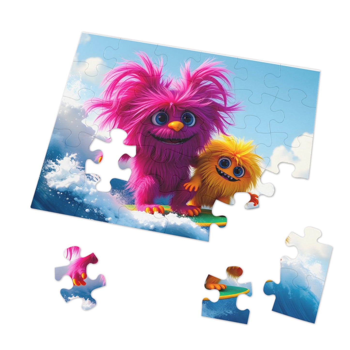 Jigsaw Puzzle - Cute Furry Monsters Surfing - Resonating Crystal Creations