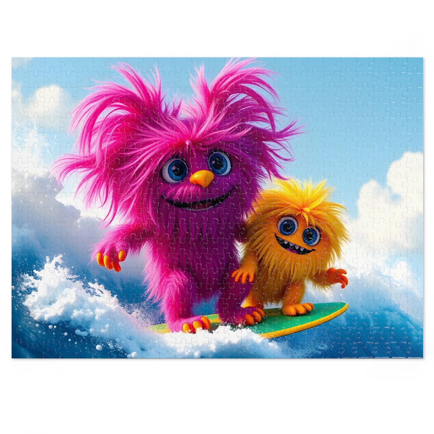 Jigsaw Puzzle - Cute Furry Monsters Surfing - Resonating Crystal Creations