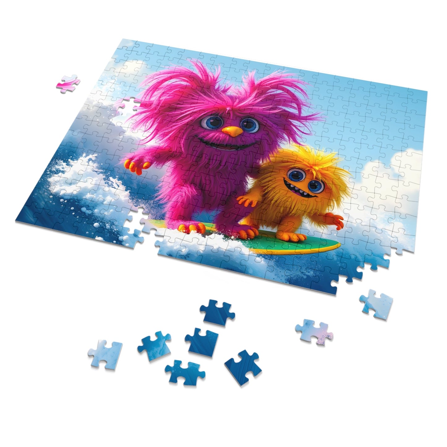 Jigsaw Puzzle - Cute Furry Monsters Surfing - Resonating Crystal Creations