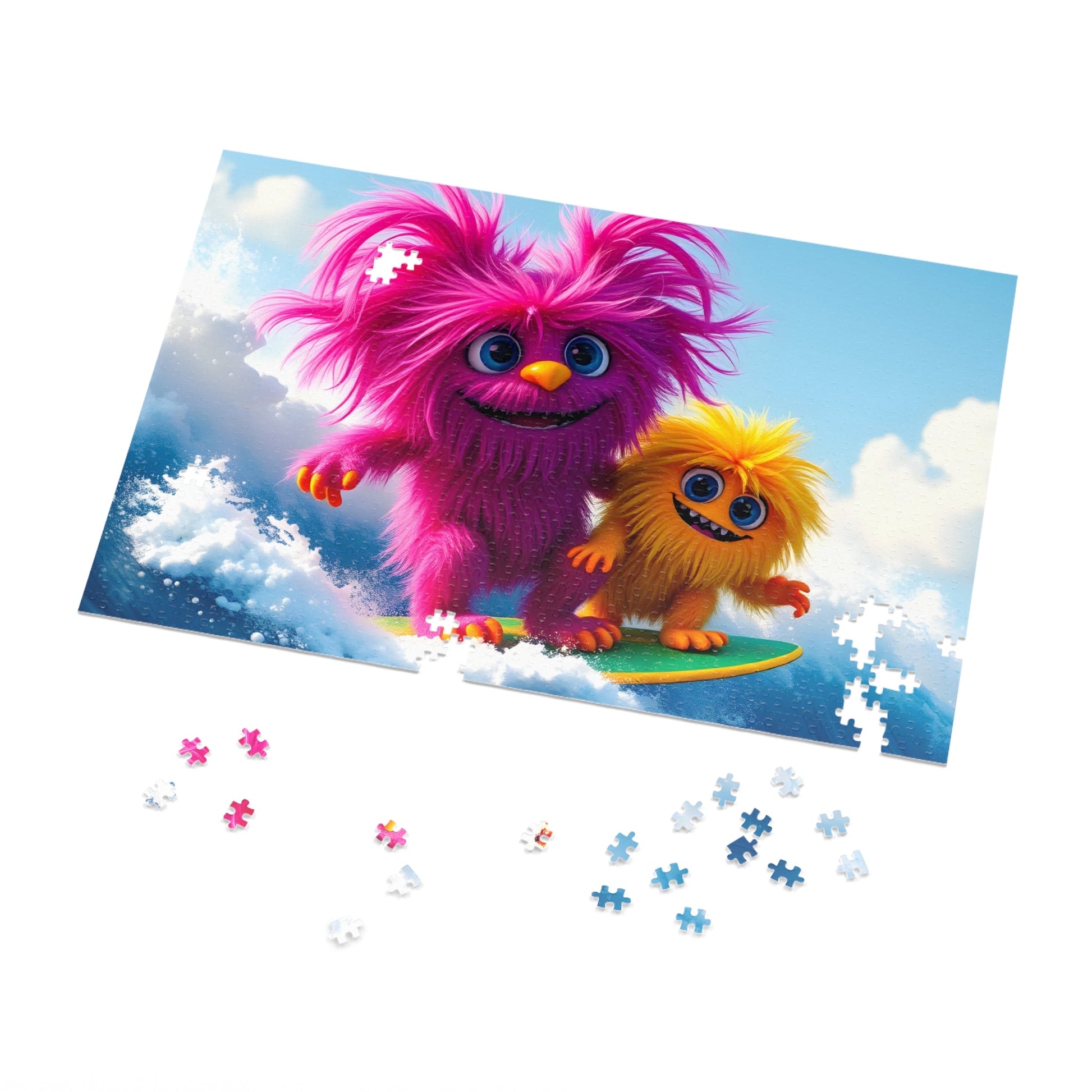 Jigsaw Puzzle - Cute Furry Monsters Surfing - Resonating Crystal Creations