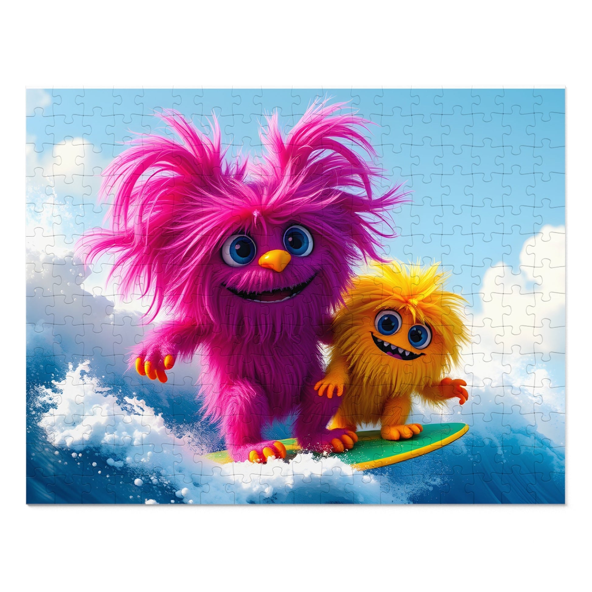 Jigsaw Puzzle - Cute Furry Monsters Surfing - Resonating Crystal Creations