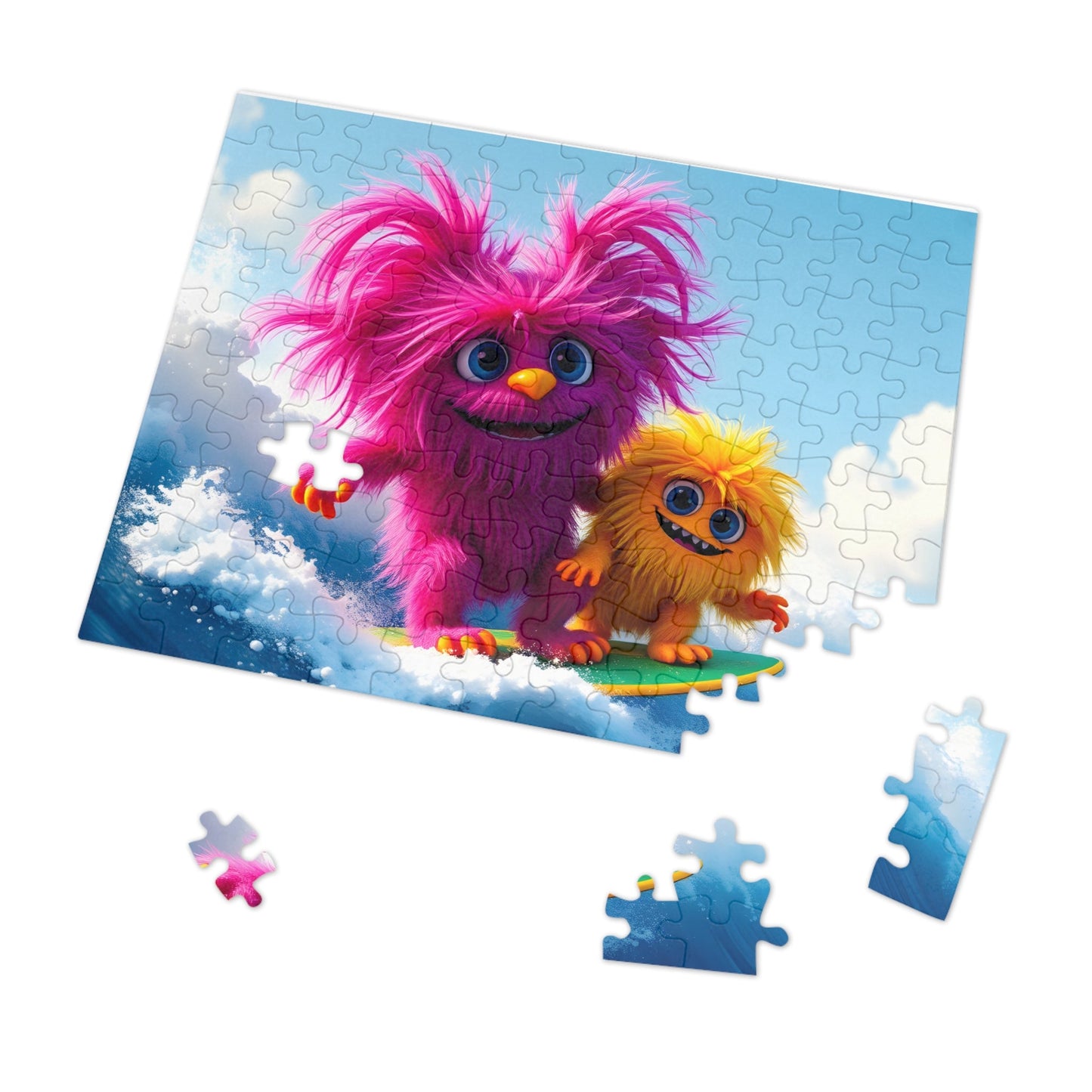 Jigsaw Puzzle - Cute Furry Monsters Surfing - Resonating Crystal Creations