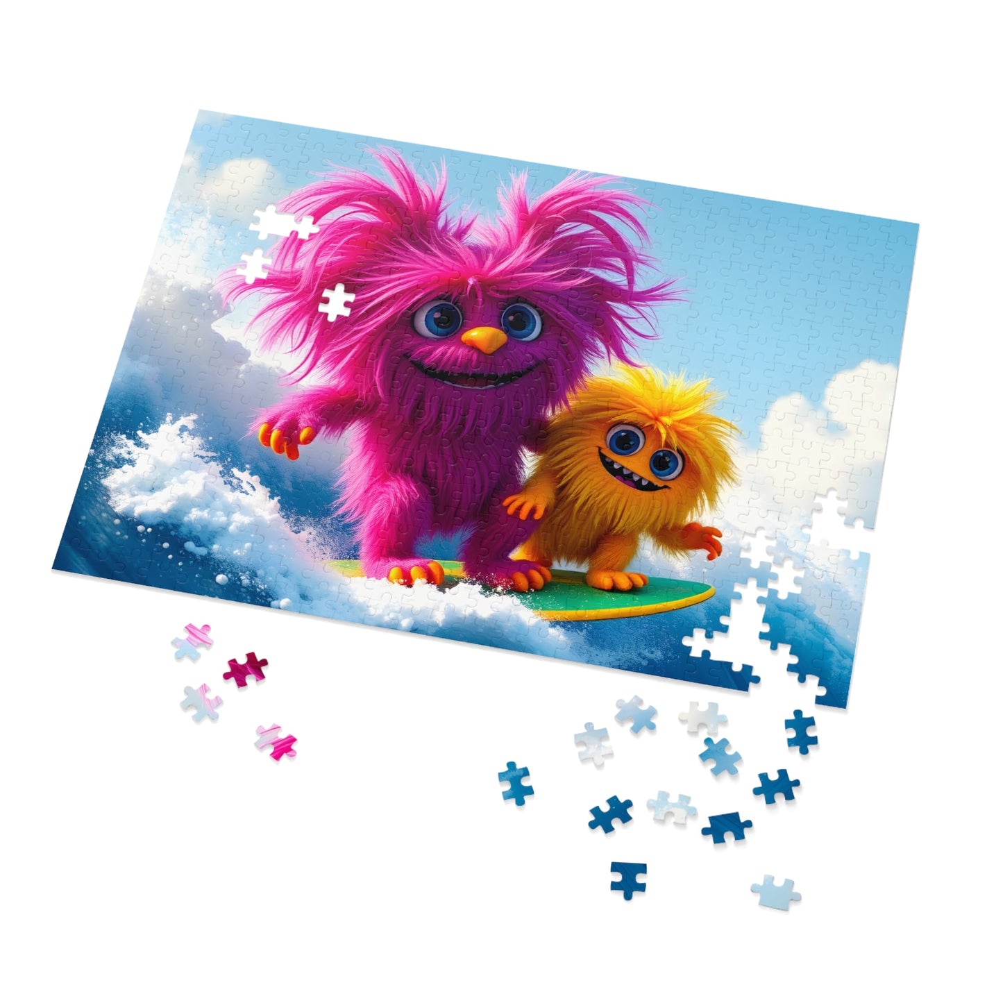 Jigsaw Puzzle - Cute Furry Monsters Surfing - Resonating Crystal Creations