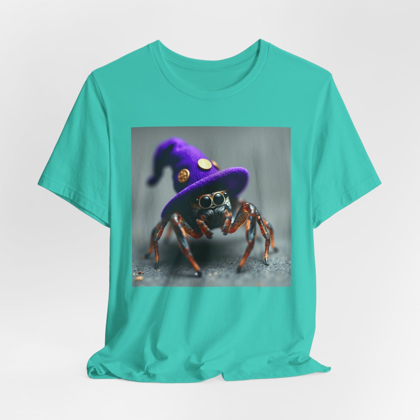 Jumping Spider in Purple Wizard Hat T-Shirt - Resonating Crystal Creations