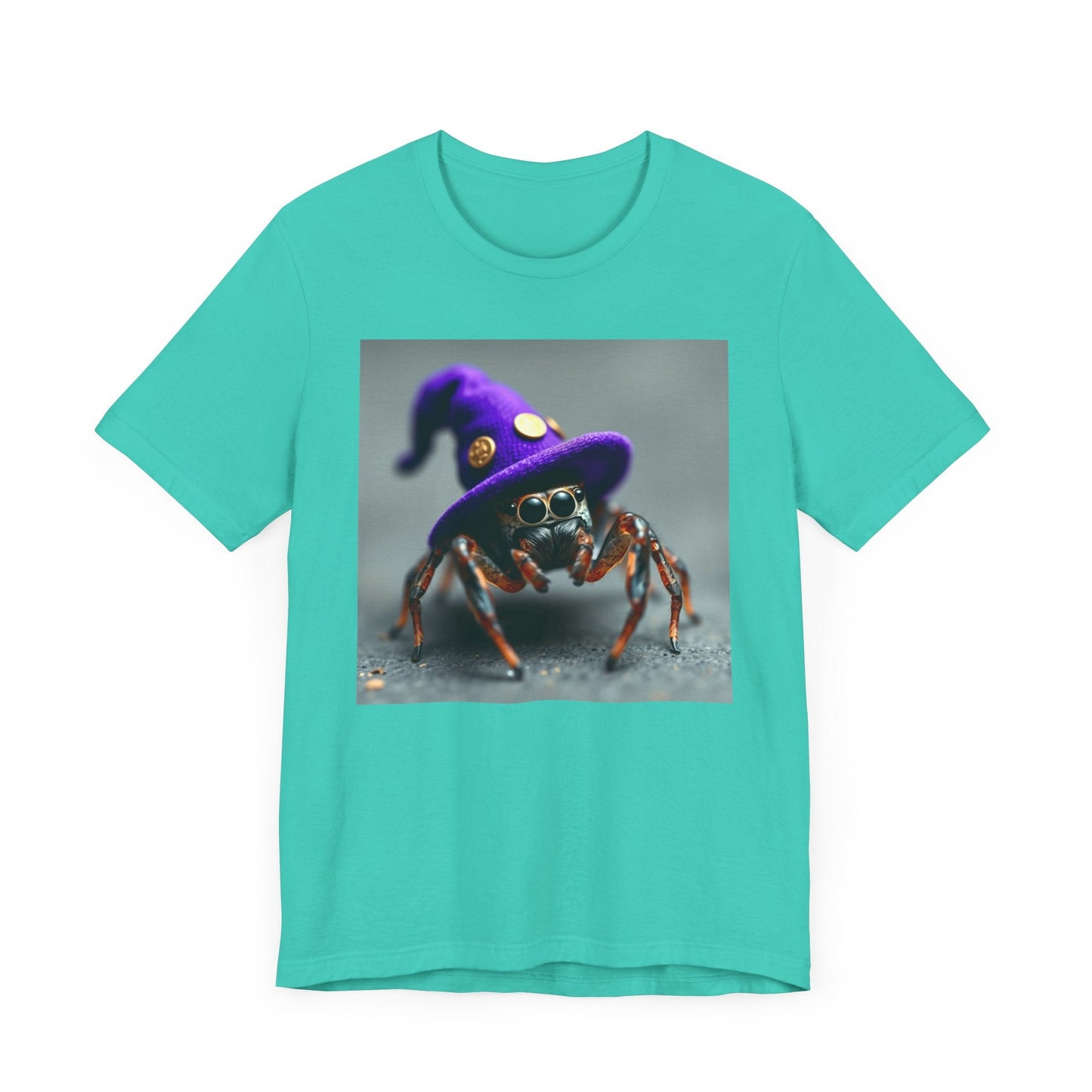 Jumping Spider in Purple Wizard Hat T-Shirt - Resonating Crystal Creations