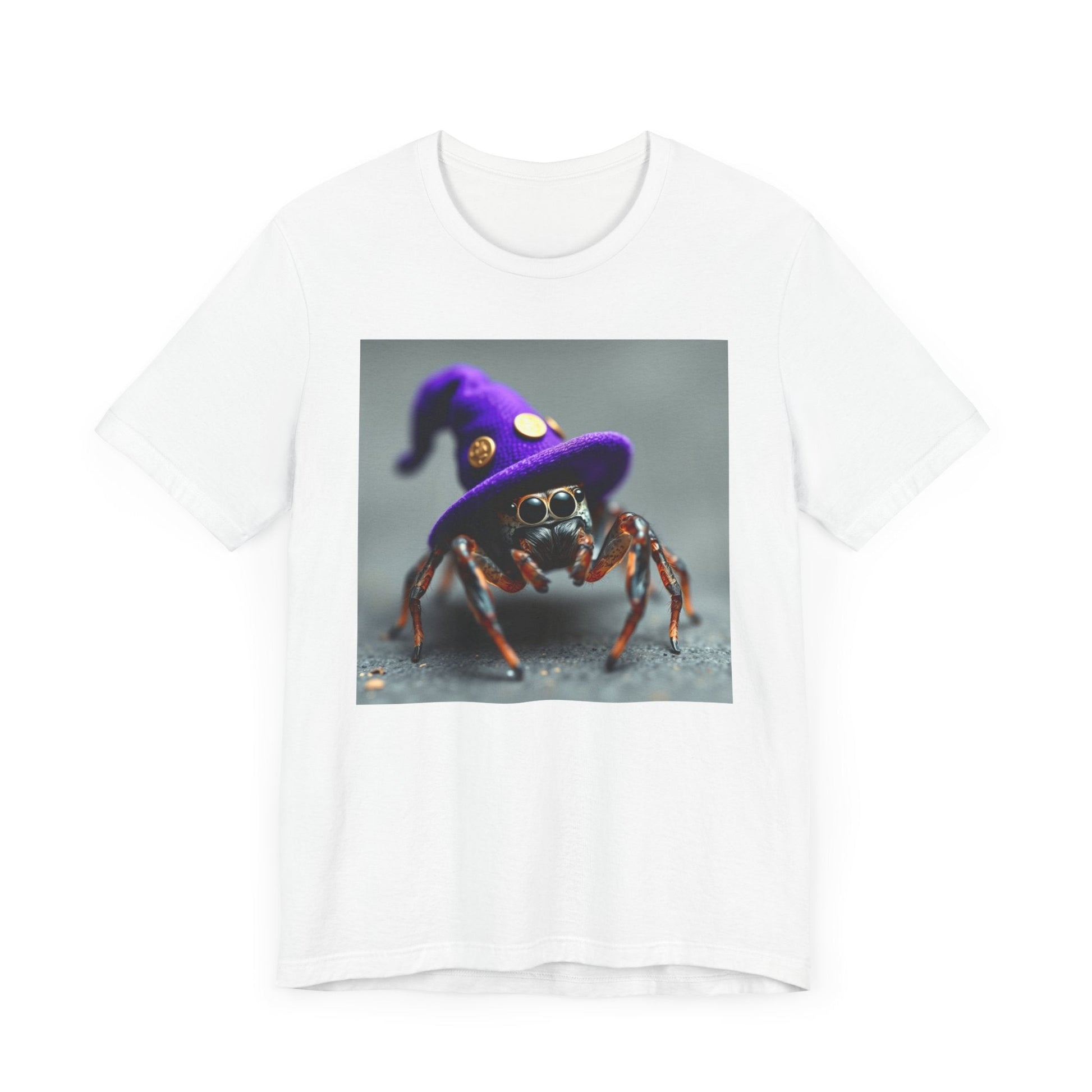 Jumping Spider in Purple Wizard Hat T-Shirt - Resonating Crystal Creations