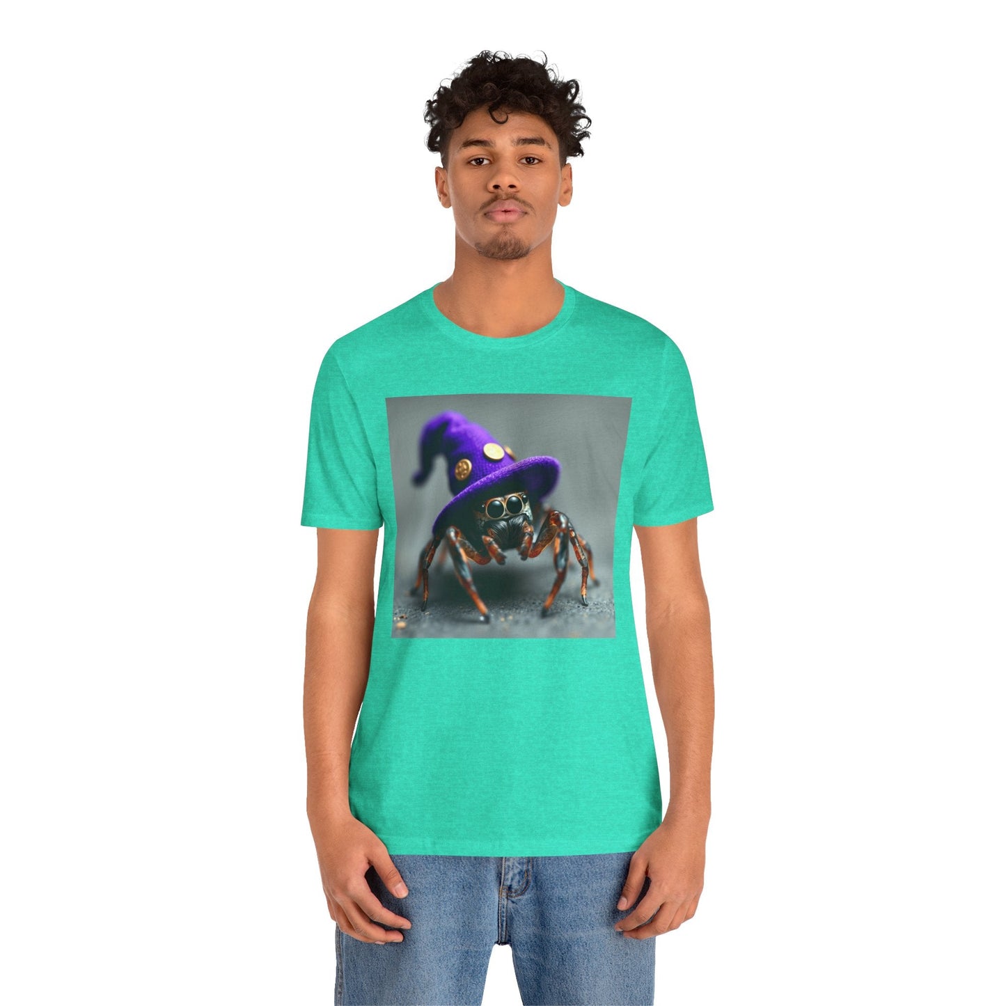 Jumping Spider in Purple Wizard Hat T-Shirt - Resonating Crystal Creations