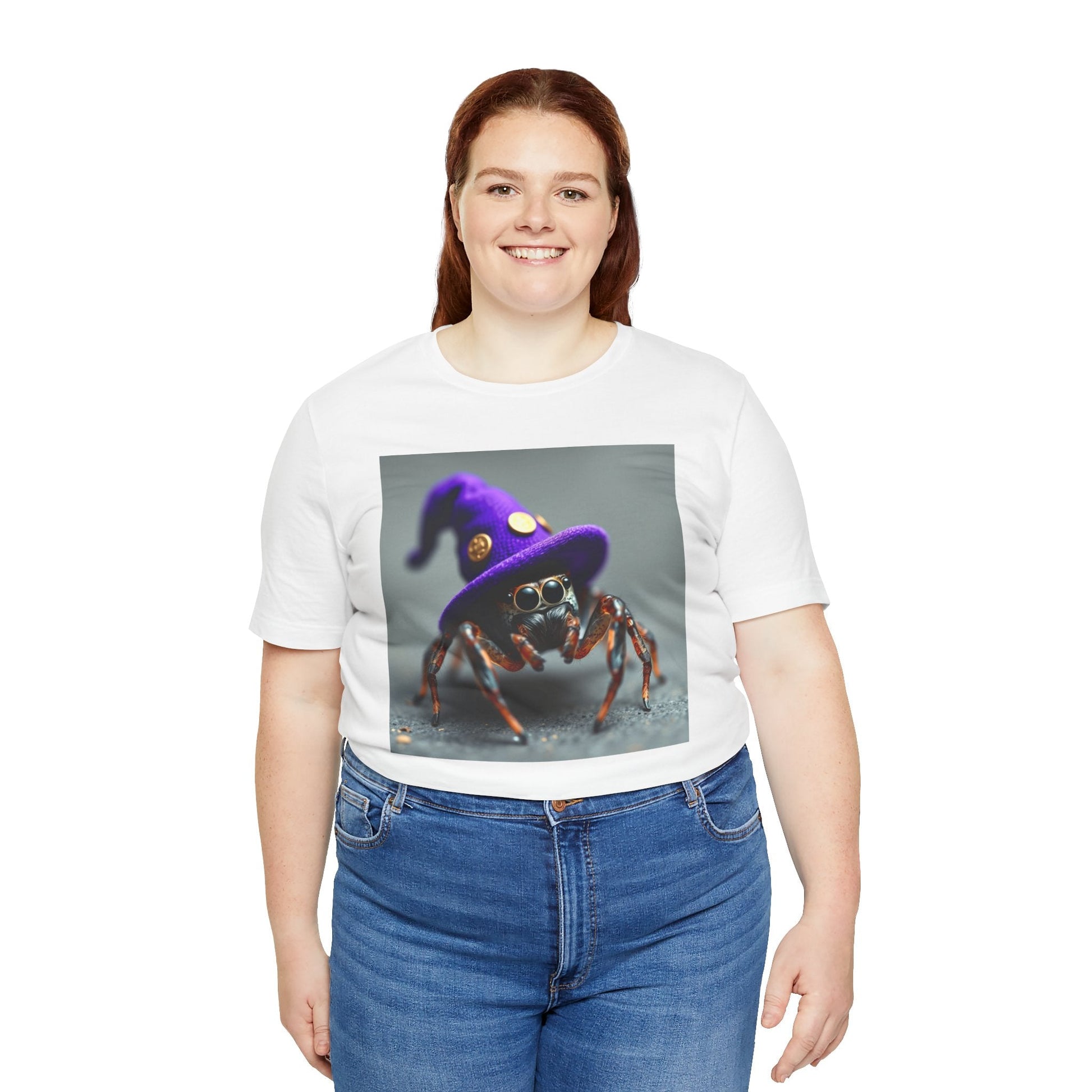 Jumping Spider in Purple Wizard Hat T-Shirt - Resonating Crystal Creations