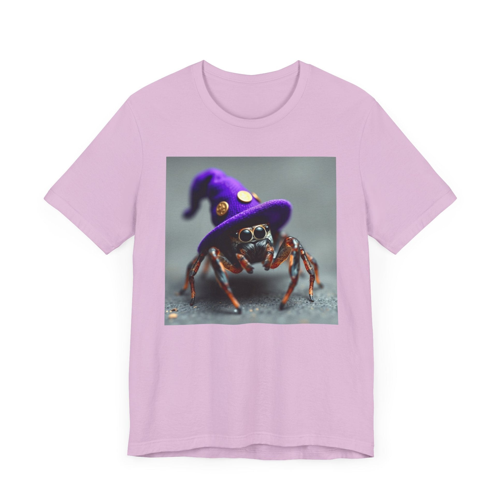 Jumping Spider in Purple Wizard Hat T-Shirt - Resonating Crystal Creations