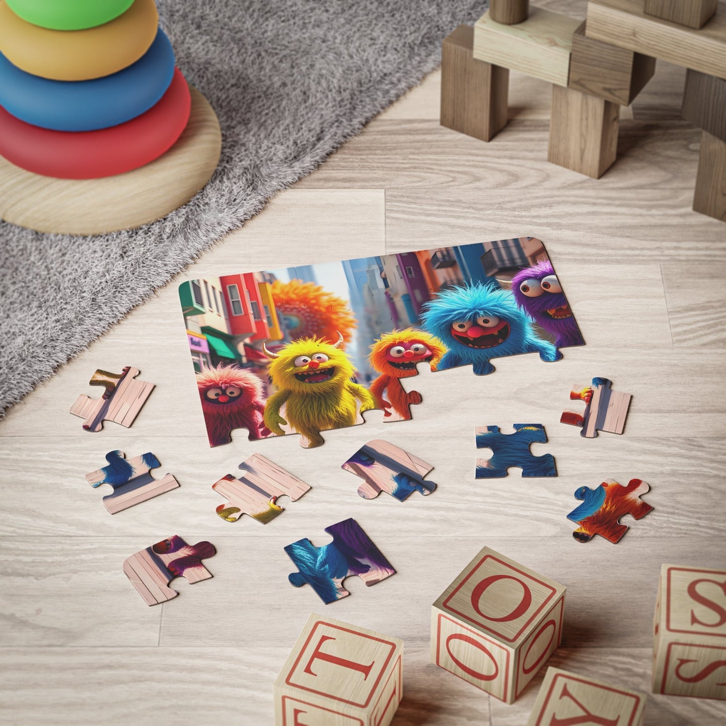 Kids' Puzzle, Monster Town Scene, 30 - Piece - Resonating Crystal Creations