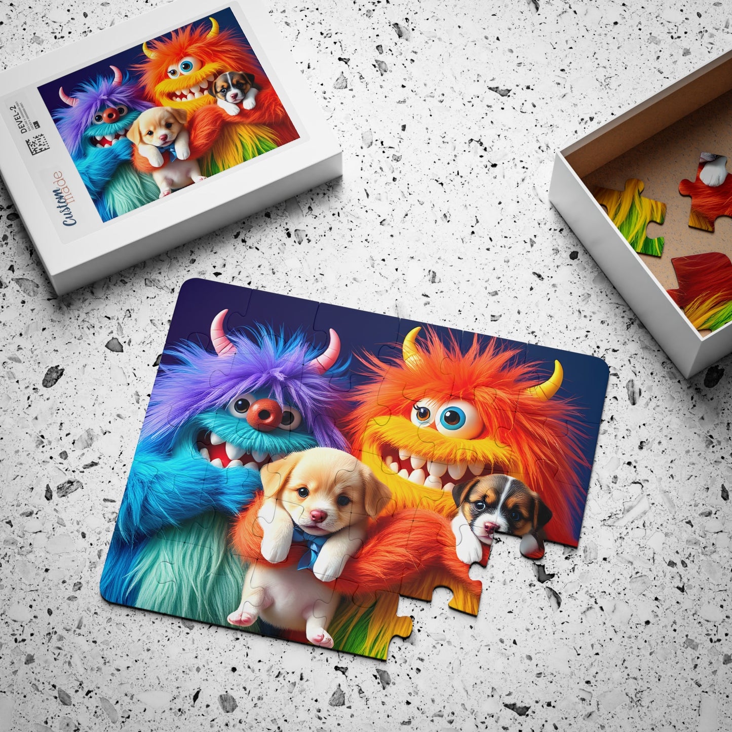 Kids' Puzzle, Monsters Holding Puppies, 30 - Piece - Resonating Crystal Creations