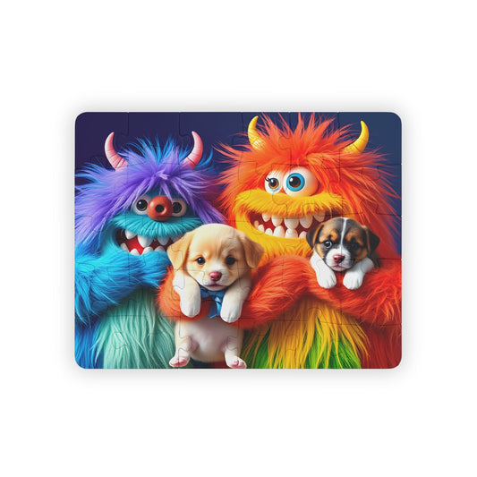 Kids' Puzzle, Monsters Holding Puppies, 30 - Piece - Resonating Crystal Creations