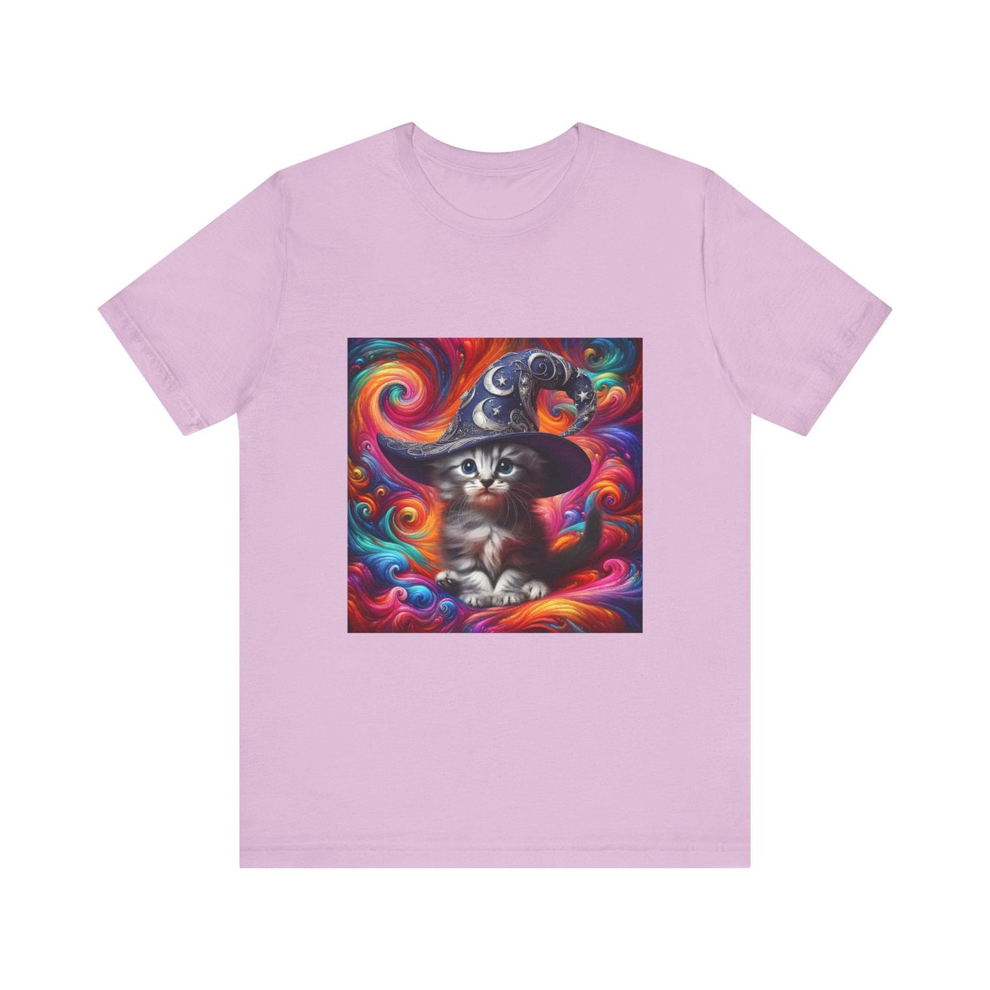 Kitten Wizard Tee, Cat Lover Gift, Colorful Graphic Shirt, Magical Kitten Top, Fantasy Cat T-Shirt, Unisex Jersey Short Sleeve Tee - Resonating Crystal Creations