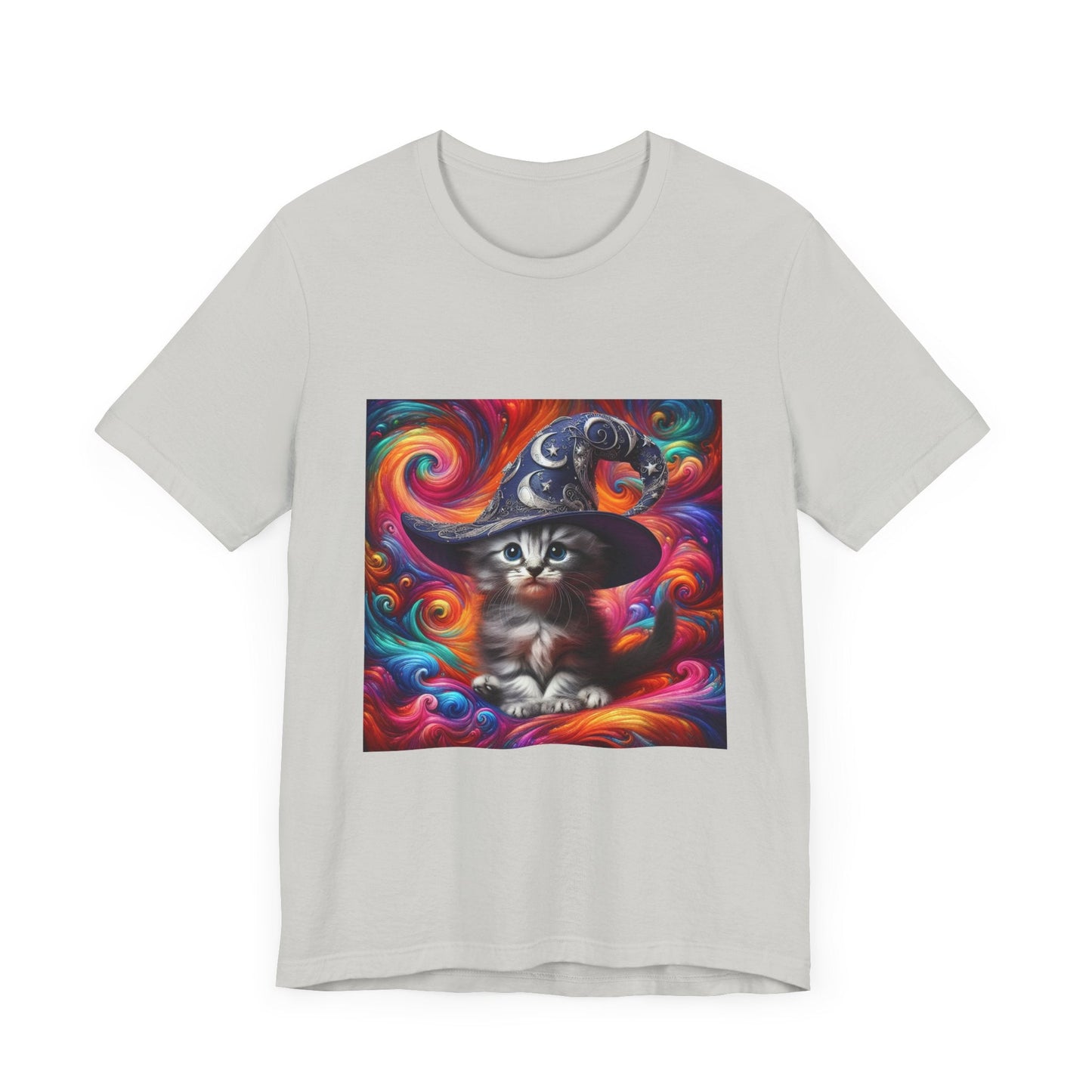 Kitten Wizard Tee, Cat Lover Gift, Colorful Graphic Shirt, Magical Kitten Top, Fantasy Cat T-Shirt, Unisex Jersey Short Sleeve Tee - Resonating Crystal Creations