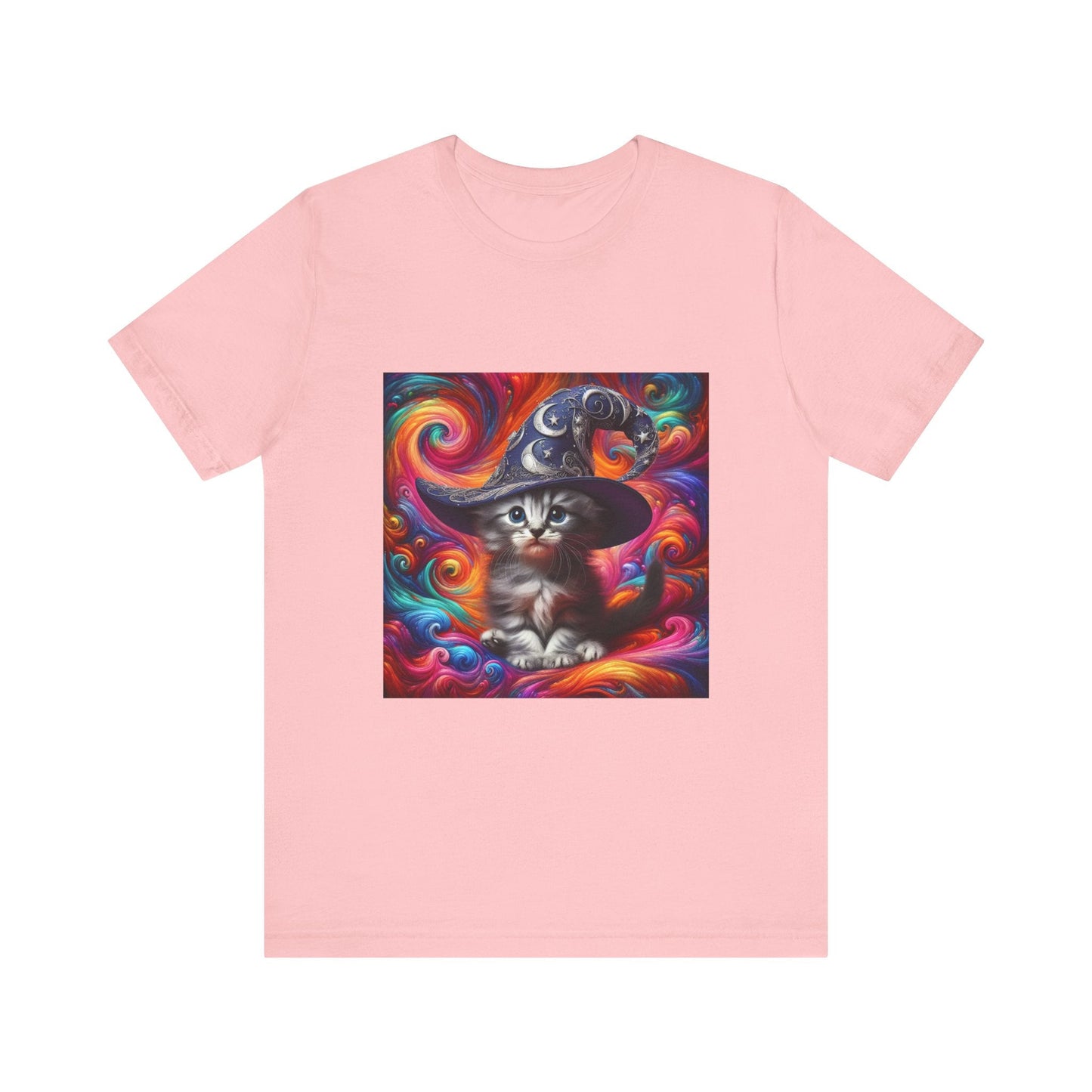 Kitten Wizard Tee, Cat Lover Gift, Colorful Graphic Shirt, Magical Kitten Top, Fantasy Cat T-Shirt, Unisex Jersey Short Sleeve Tee - Resonating Crystal Creations