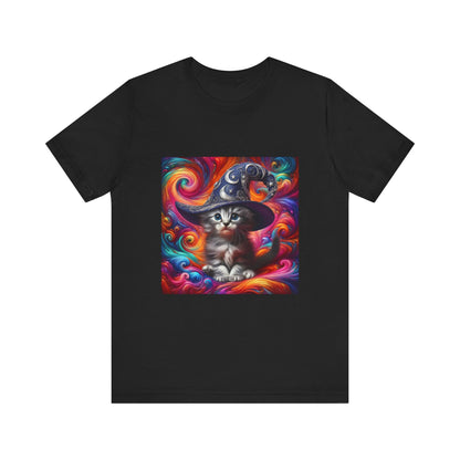 Kitten Wizard Tee, Cat Lover Gift, Colorful Graphic Shirt, Magical Kitten Top, Fantasy Cat T-Shirt, Unisex Jersey Short Sleeve Tee - Resonating Crystal Creations