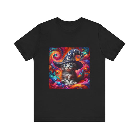 Kitten Wizard Tee, Cat Lover Gift, Colorful Graphic Shirt, Magical Kitten Top, Fantasy Cat T-Shirt, Unisex Jersey Short Sleeve Tee - Resonating Crystal Creations