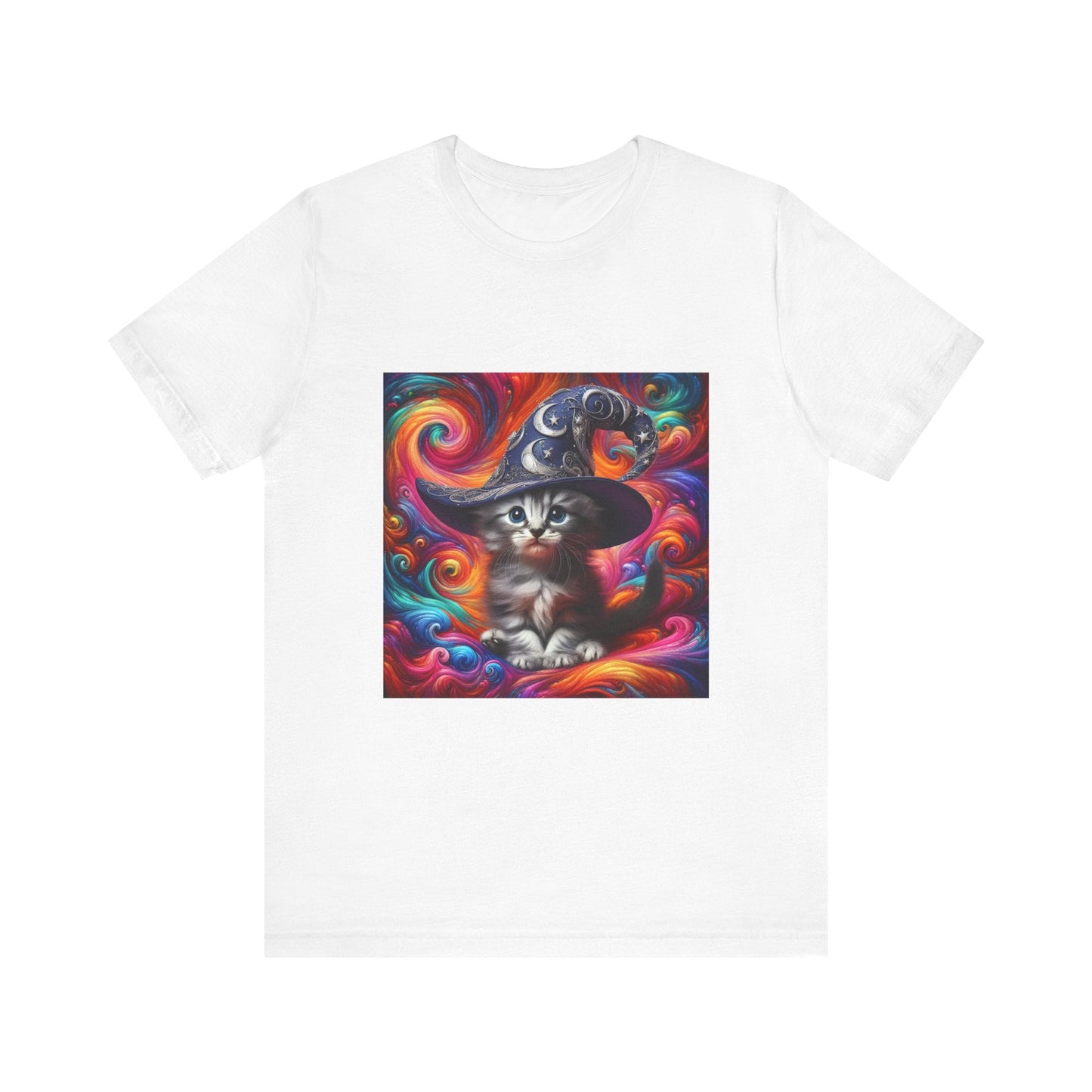 Kitten Wizard Tee, Cat Lover Gift, Colorful Graphic Shirt, Magical Kitten Top, Fantasy Cat T-Shirt, Unisex Jersey Short Sleeve Tee - Resonating Crystal Creations