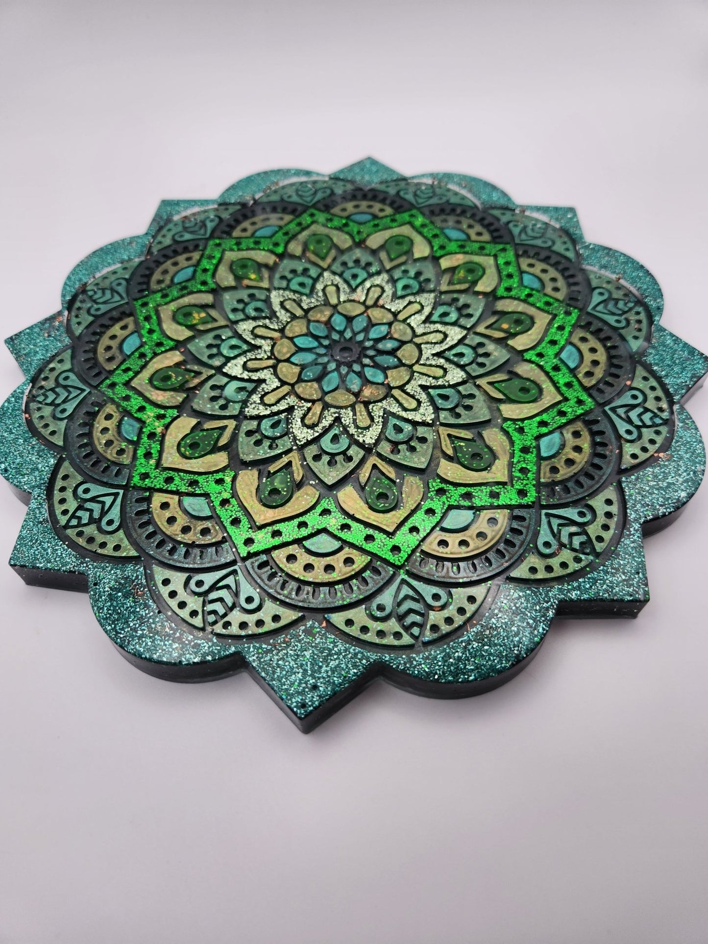 Large Green Mandala Charging Plate - Resonating Crystal Creations