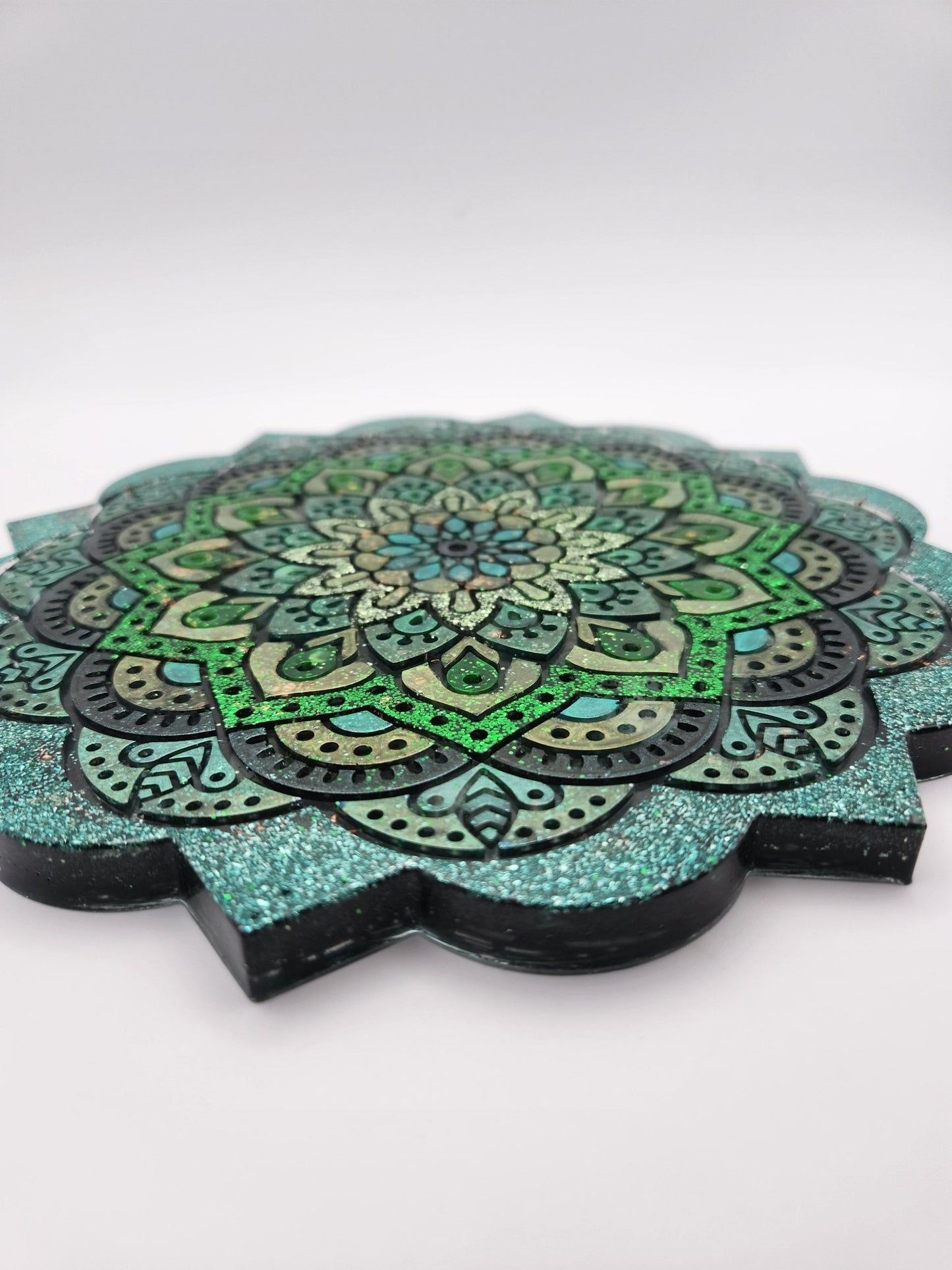 Large Green Mandala Charging Plate - Resonating Crystal Creations