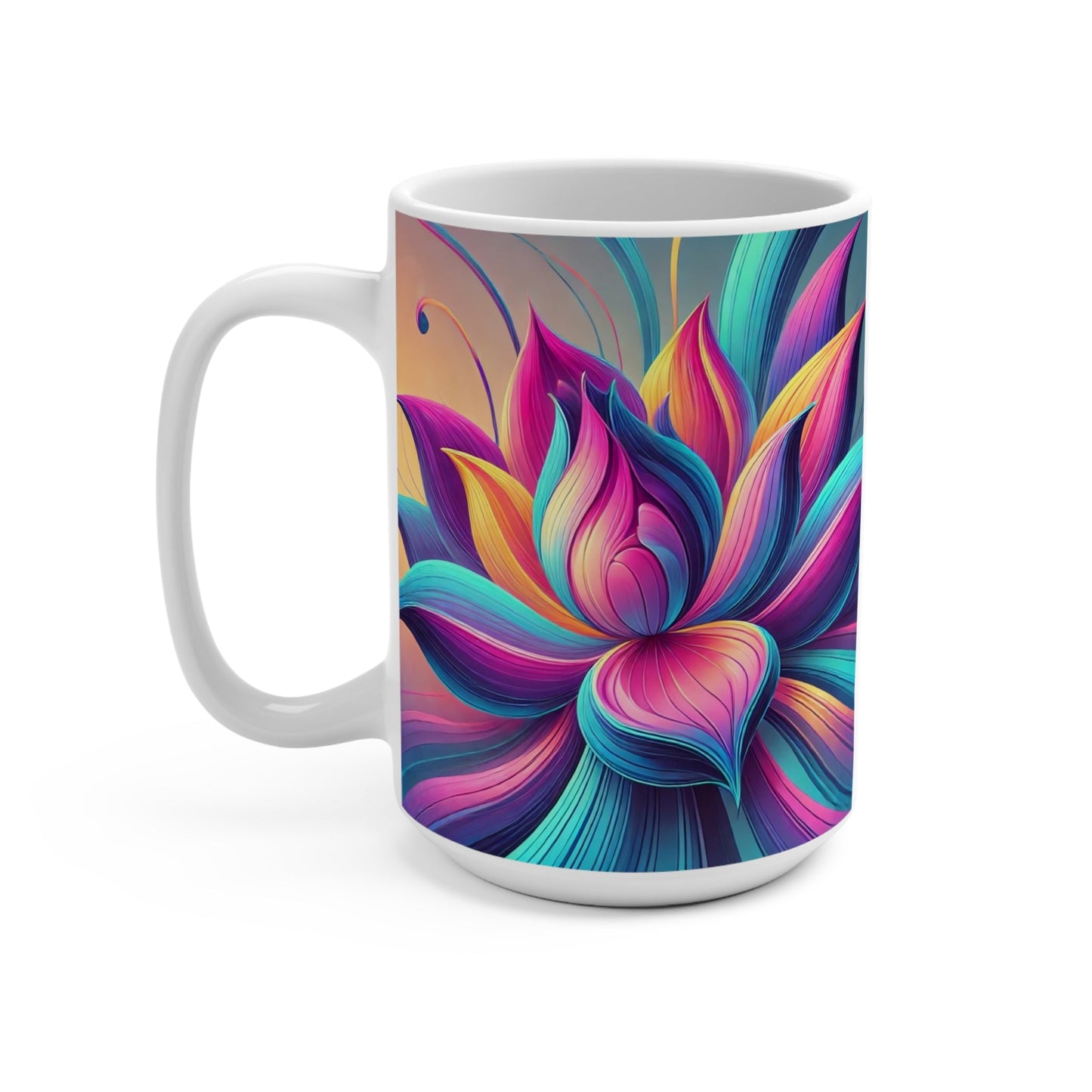 Lotus Flower Mug 15oz, Abstract Floral Tea Cup, Boho Coffee Mug, Zen Meditation Gift, Yoga Lover Kitchen Decor, Flower Pattern Ceramic - Resonating Crystal Creations