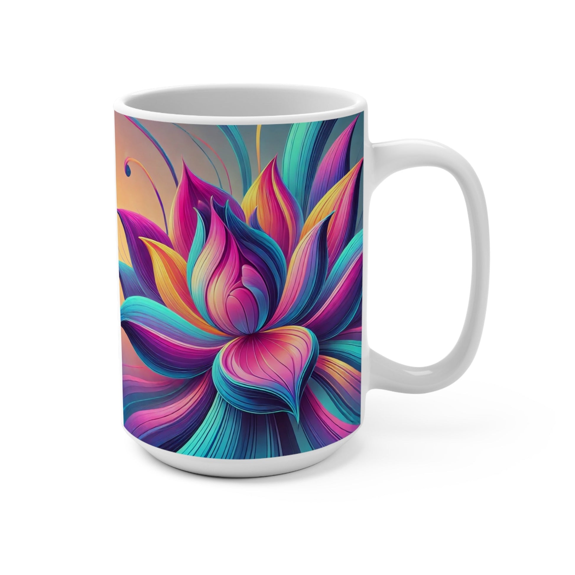 Lotus Flower Mug 15oz, Abstract Floral Tea Cup, Boho Coffee Mug, Zen Meditation Gift, Yoga Lover Kitchen Decor, Flower Pattern Ceramic - Resonating Crystal Creations